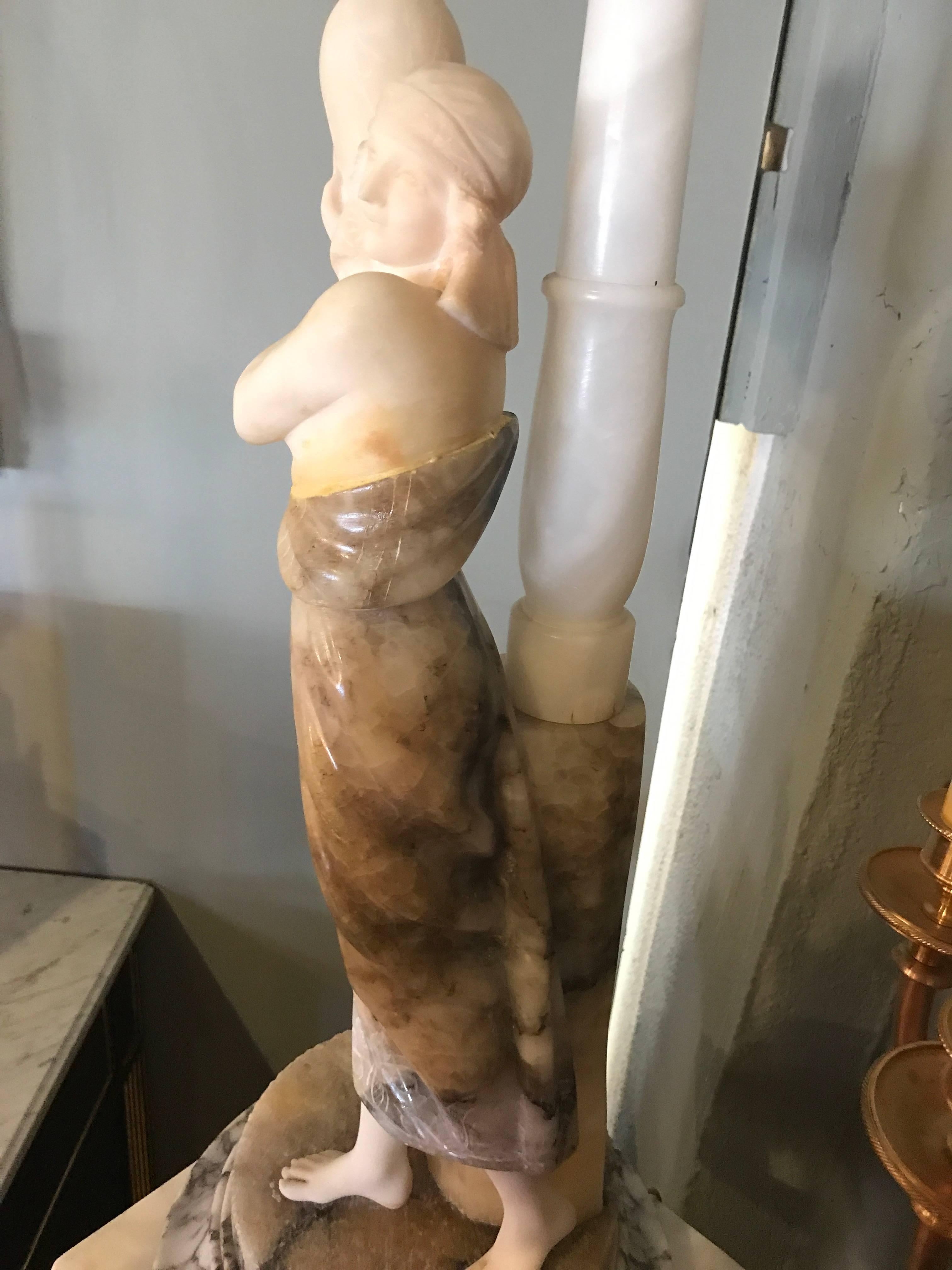 Fine Neoclassical Alabaster Figure of a Water Maiden Lighted on a Pedestal For Sale 3