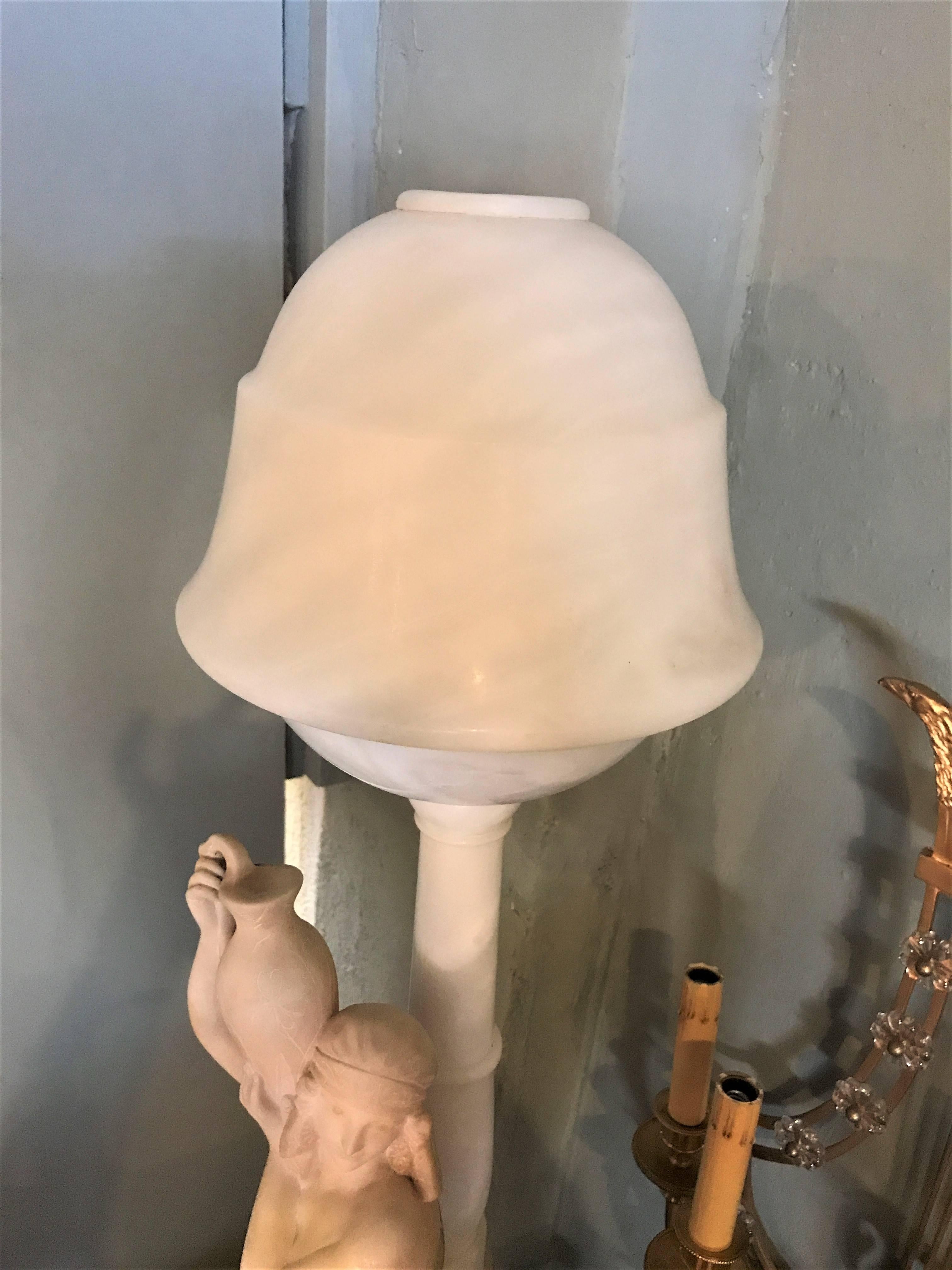 Fine Neoclassical Alabaster Figure of a Water Maiden Lighted on a Pedestal In Good Condition For Sale In Stamford, CT