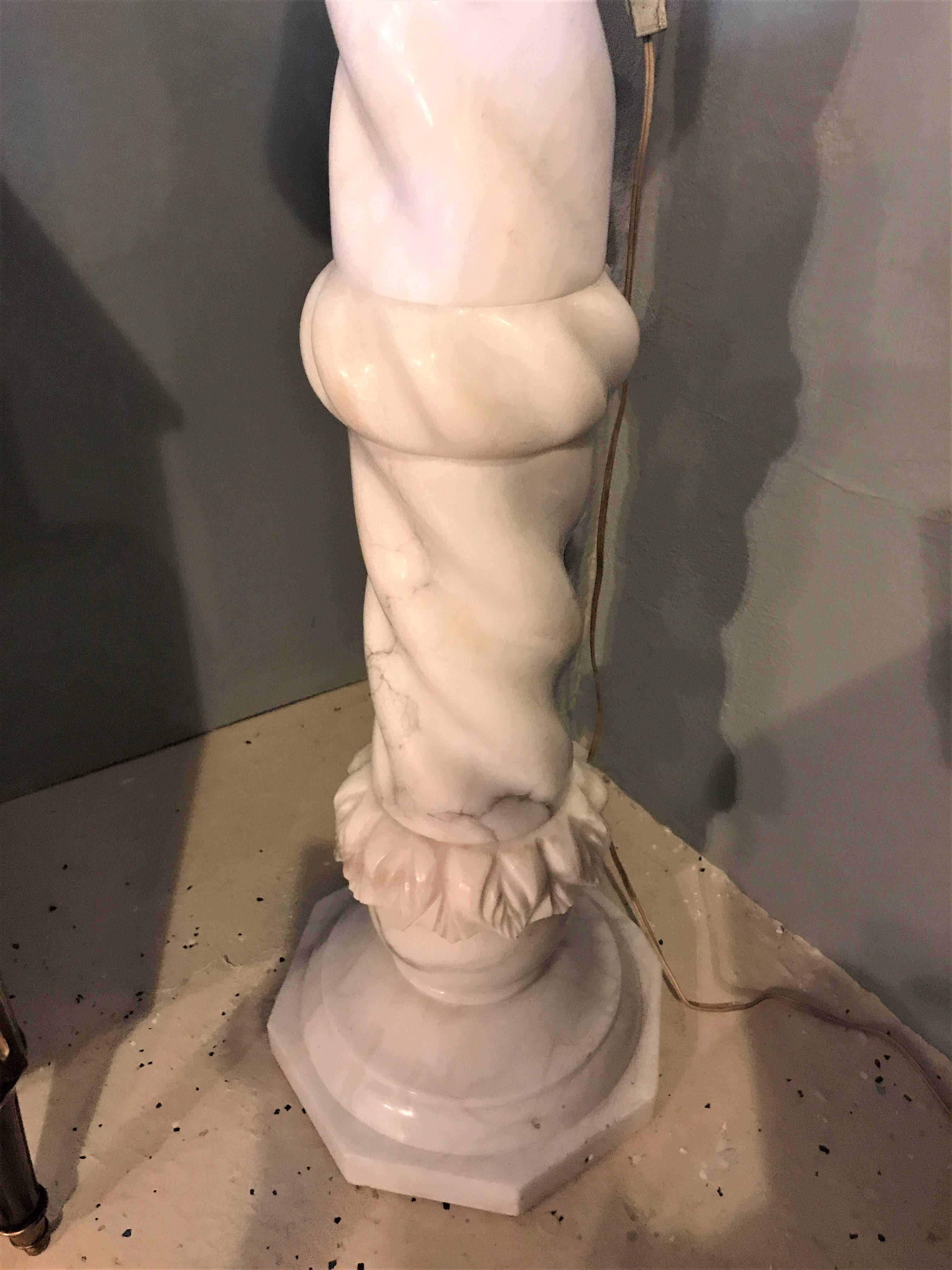 Fine Neoclassical Alabaster Figure of a Water Maiden Lighted on a Pedestal For Sale 4