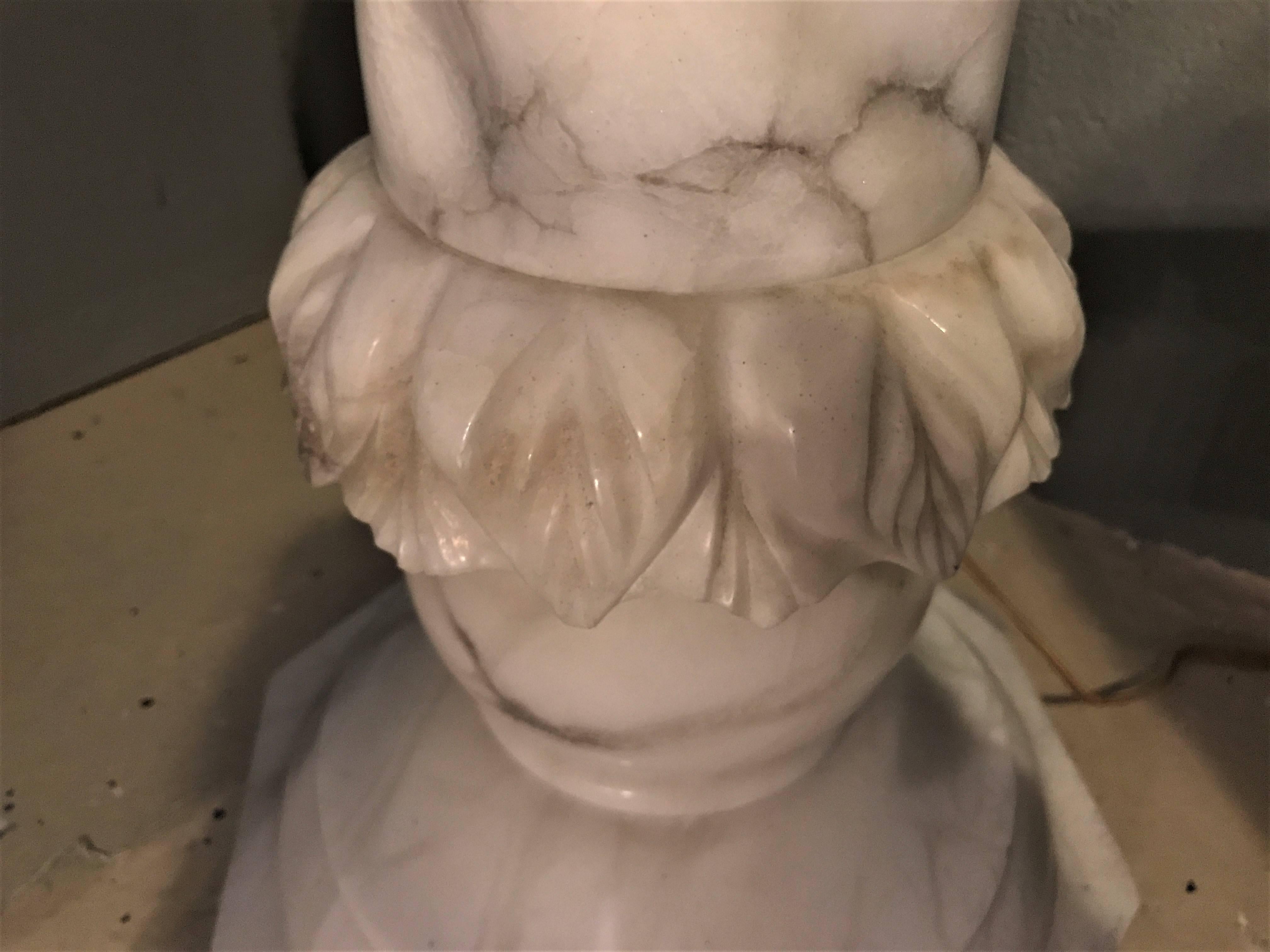 Fine Neoclassical Alabaster Figure of a Water Maiden Lighted on a Pedestal For Sale 5