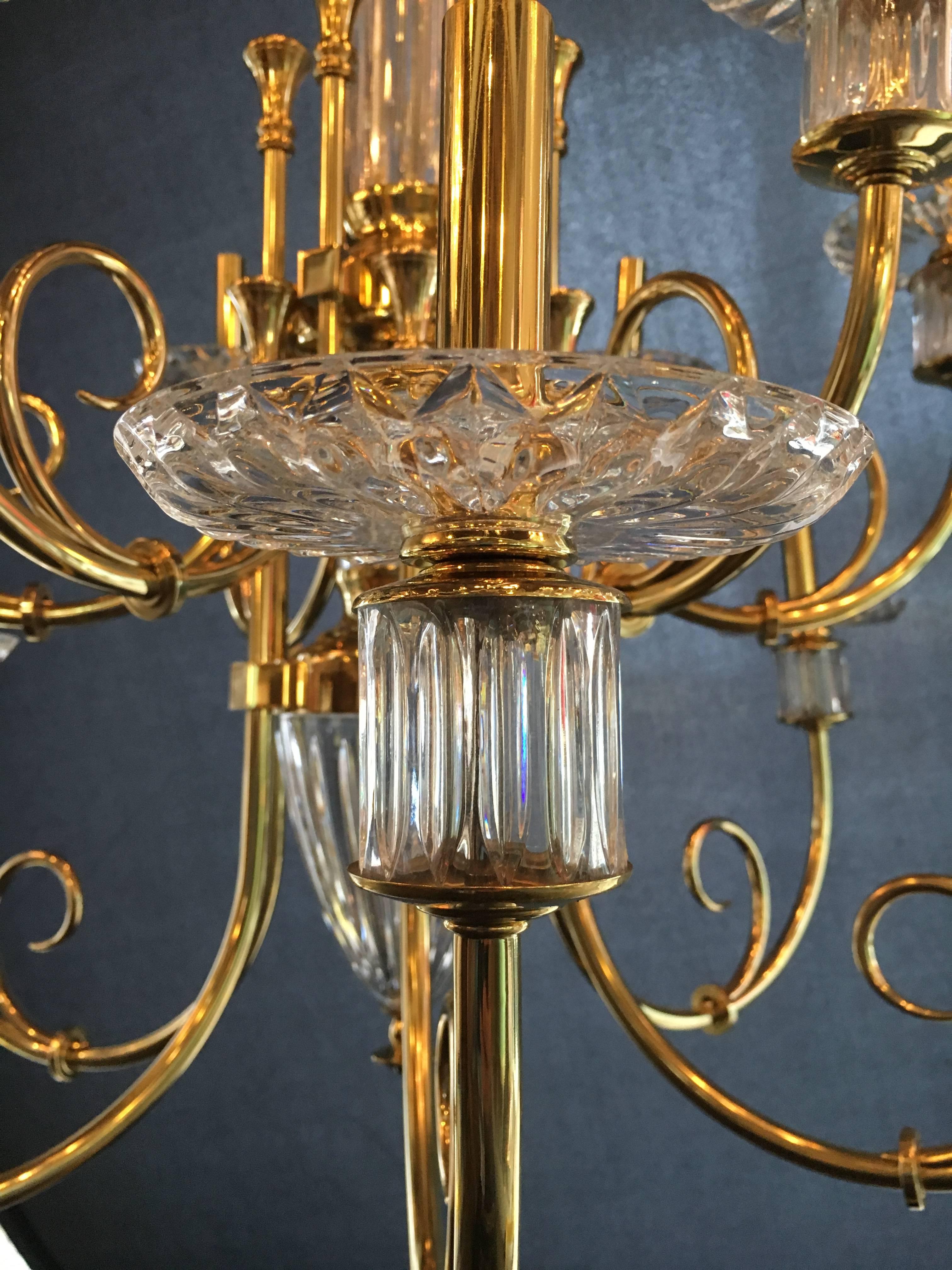 Custom 12-Light Bronze and Cut Crystal Chandelier with Chain and Crystal Canopy 1