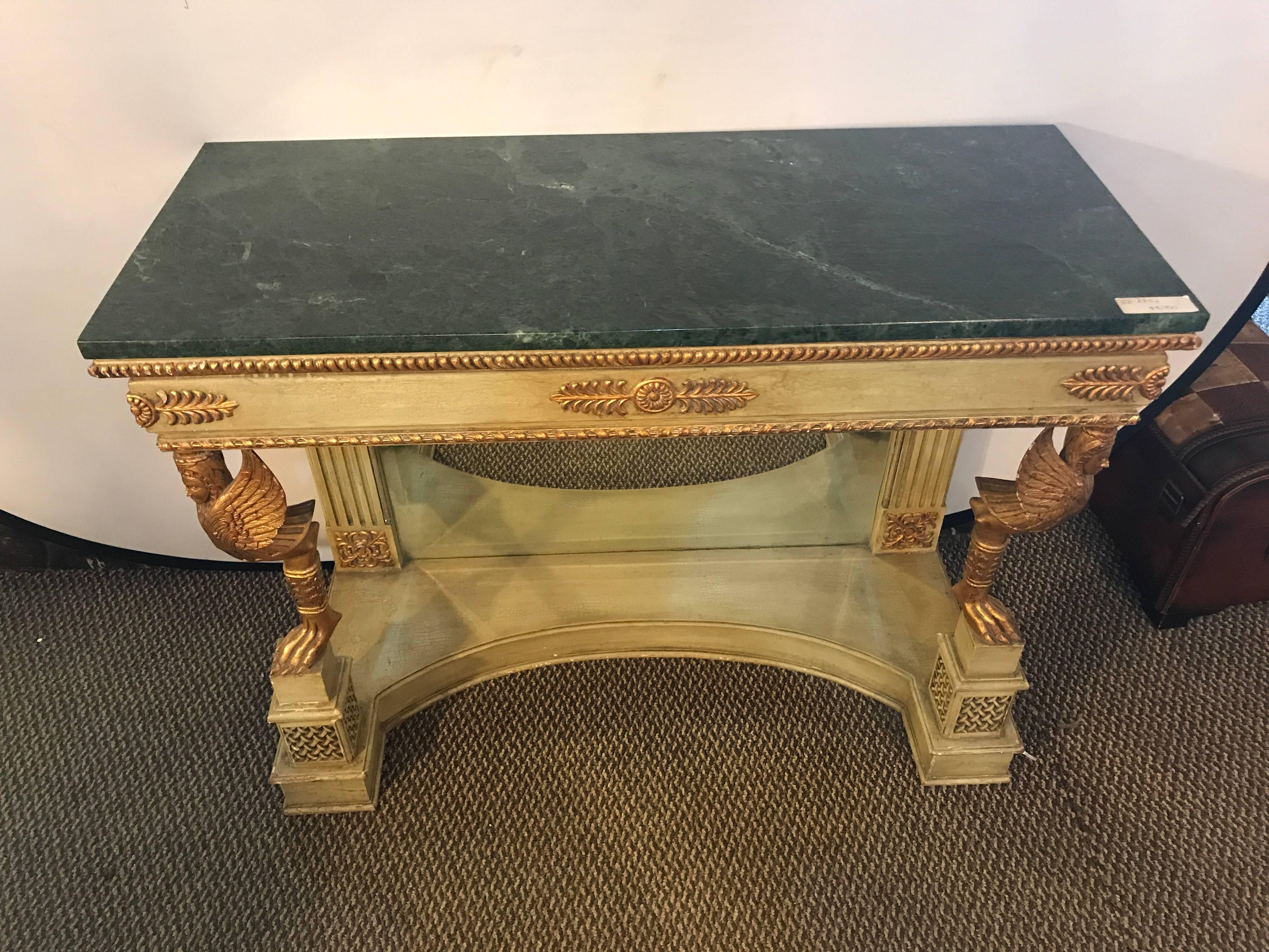 20th Century French Marble-Top Console with Gilt Carved Figures and Malachite Style Marble