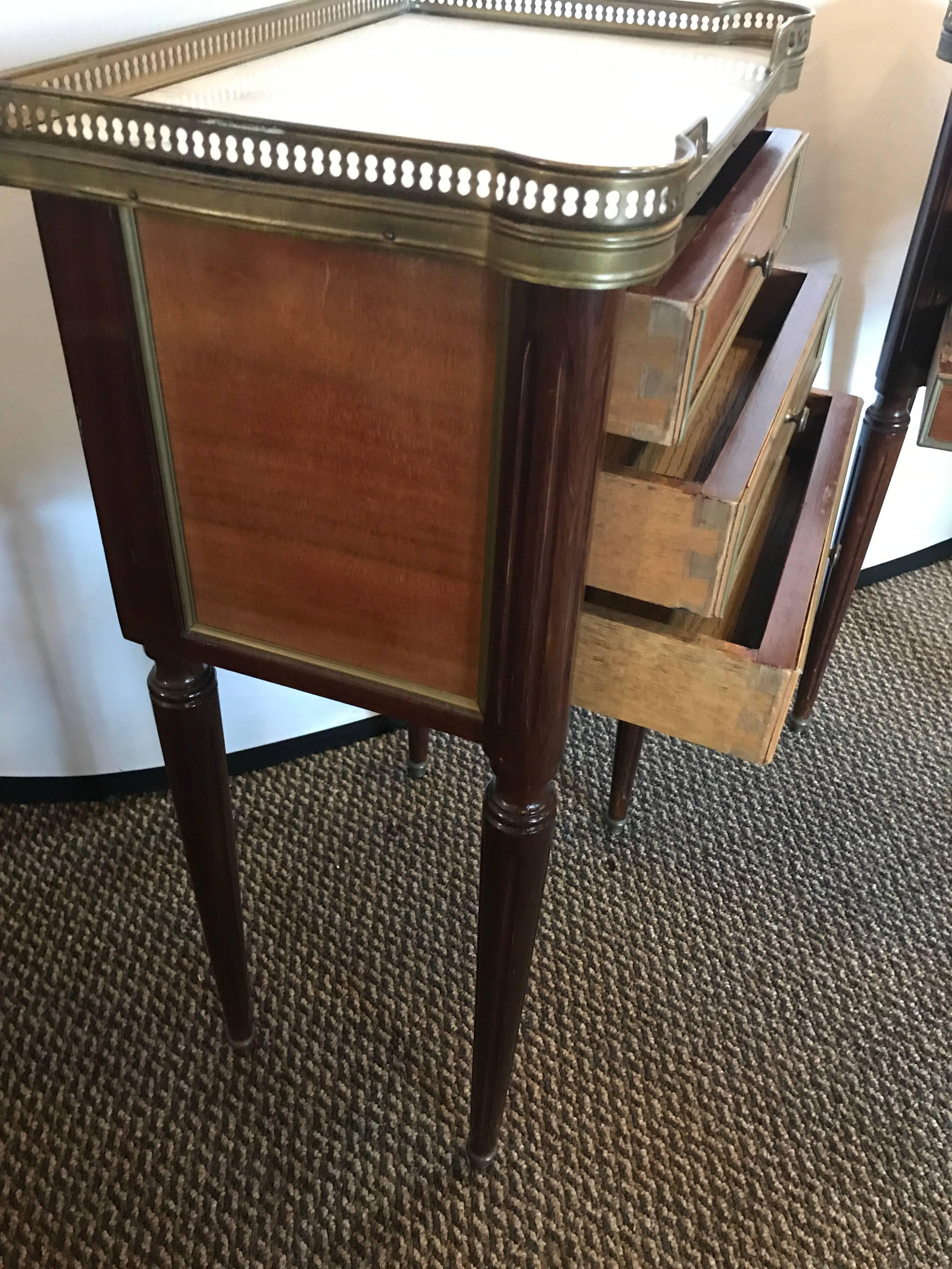 Maison Jansen Fashioned End Table or Bedside Stand with Marble Top In Good Condition In Stamford, CT