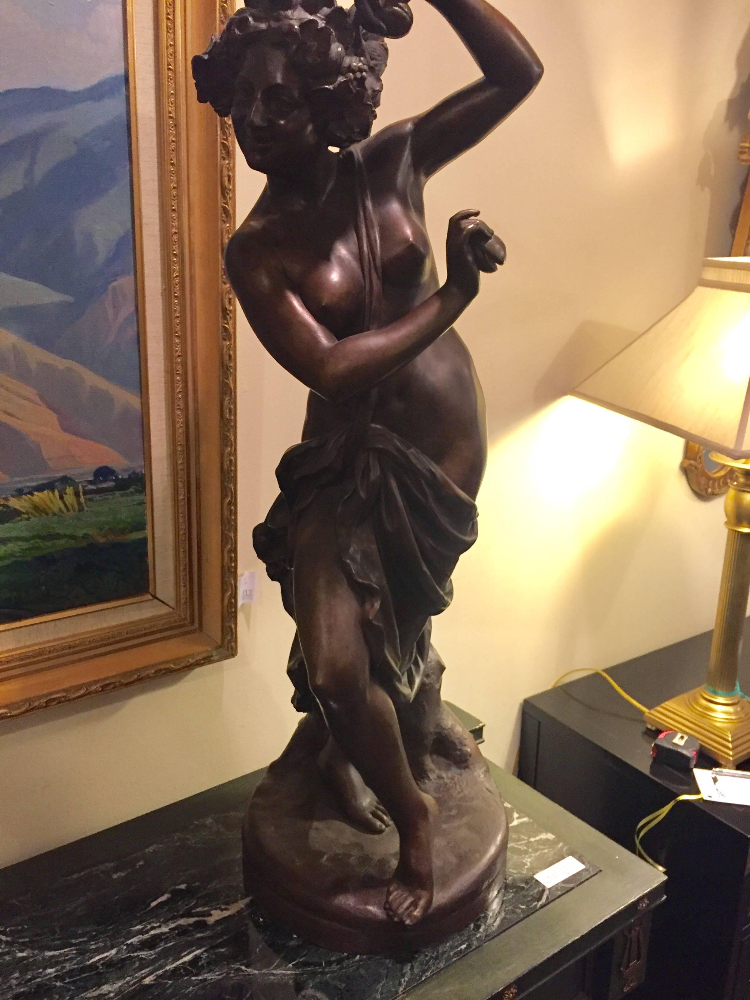 Pair of Palatial Bronze Mythological Figures Male and Female Dated 1914 Signed In Good Condition In Stamford, CT