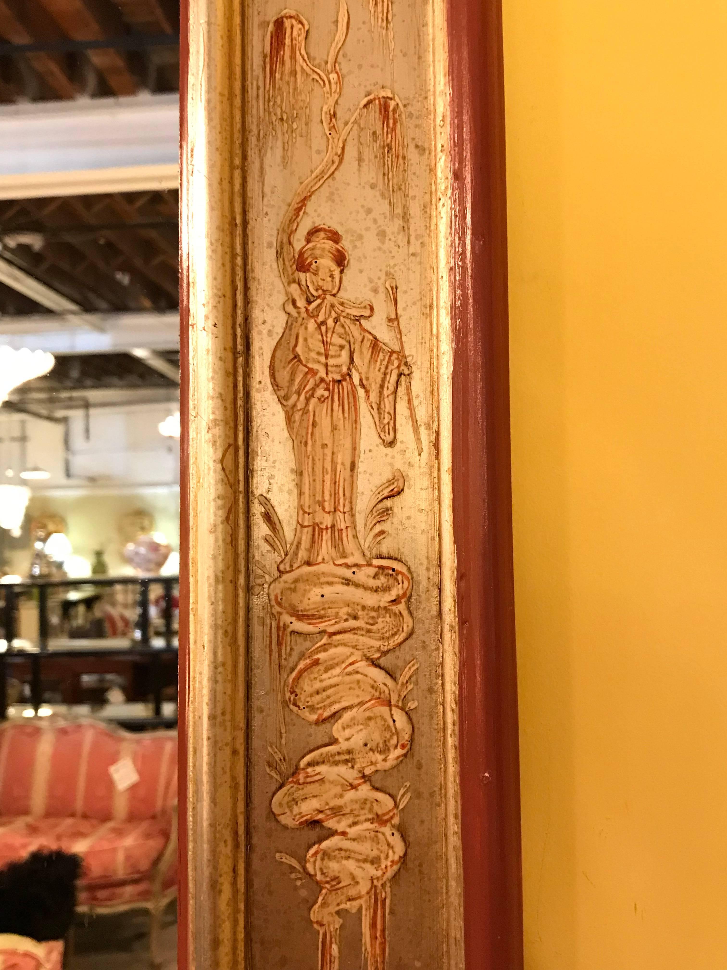 XX secolo Specchio in argento dorato con decorazioni orientali La Barge Chinoiserie in vendita