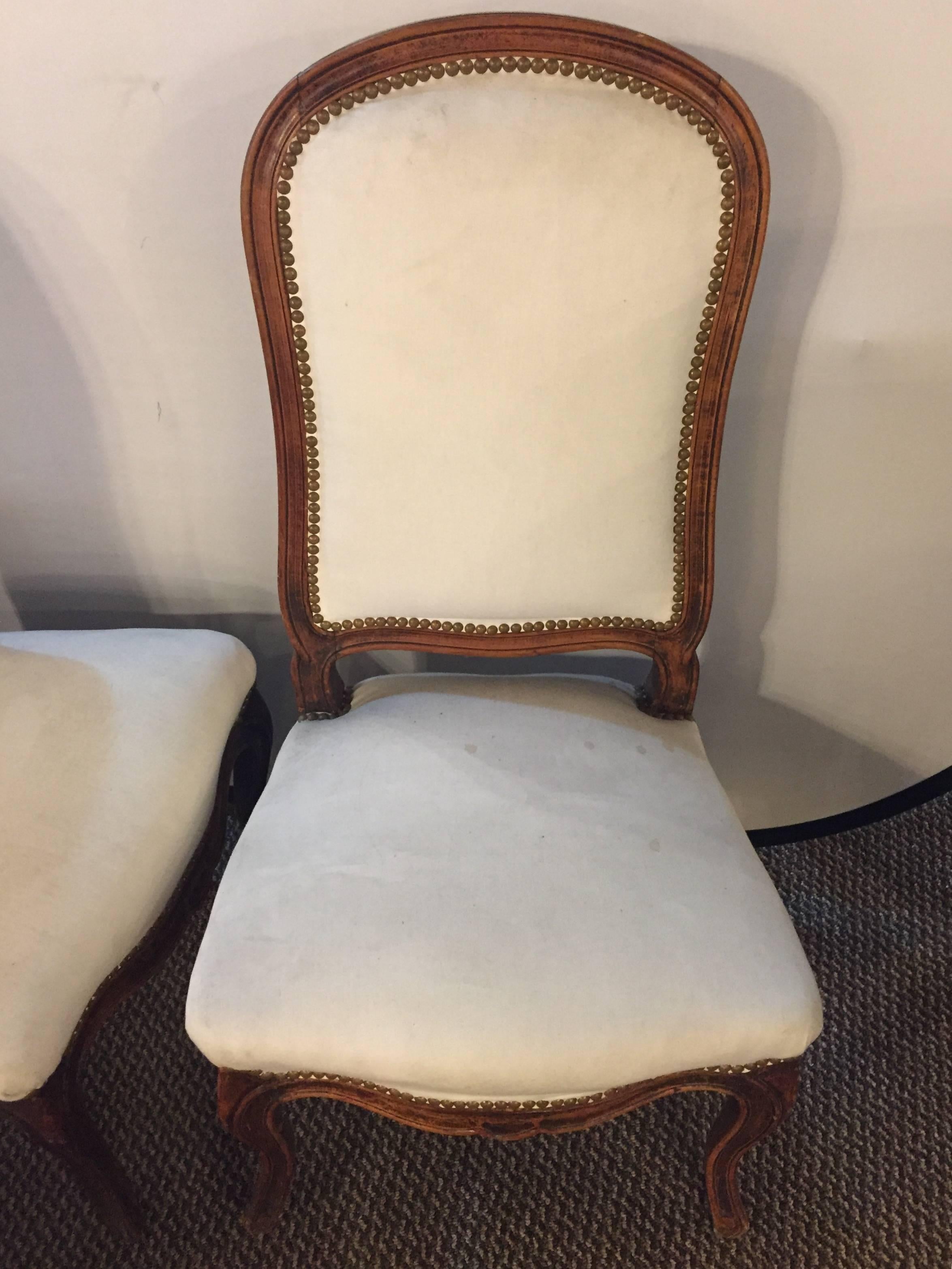 Fabric Pair of Louis XV Style Maison Jansen Attributed Boudoir/Slipper or Side Chairs For Sale