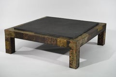 Pair of Paul Evans for Directional Brutalist Patchwork Metal Large Coffee Tables