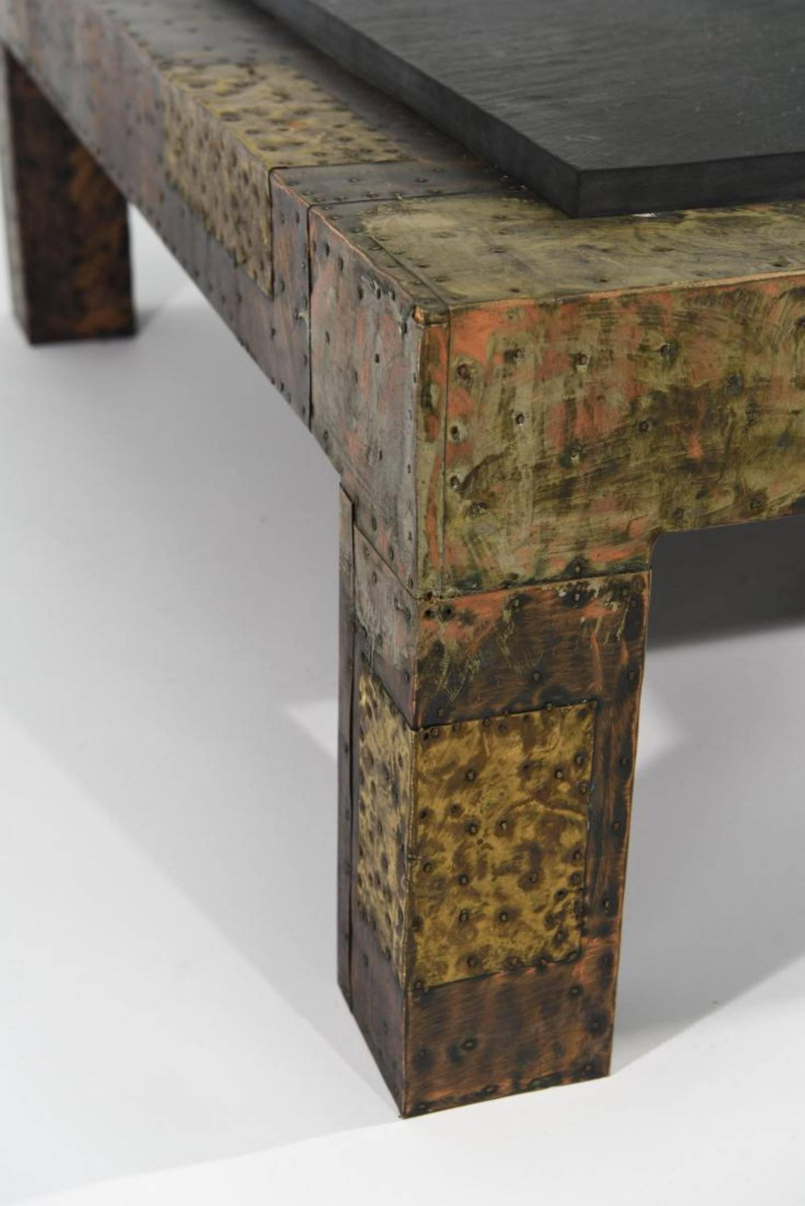 20th Century Pair of Paul Evans for Directional Brutalist Patchwork Metal Large Coffee Tables