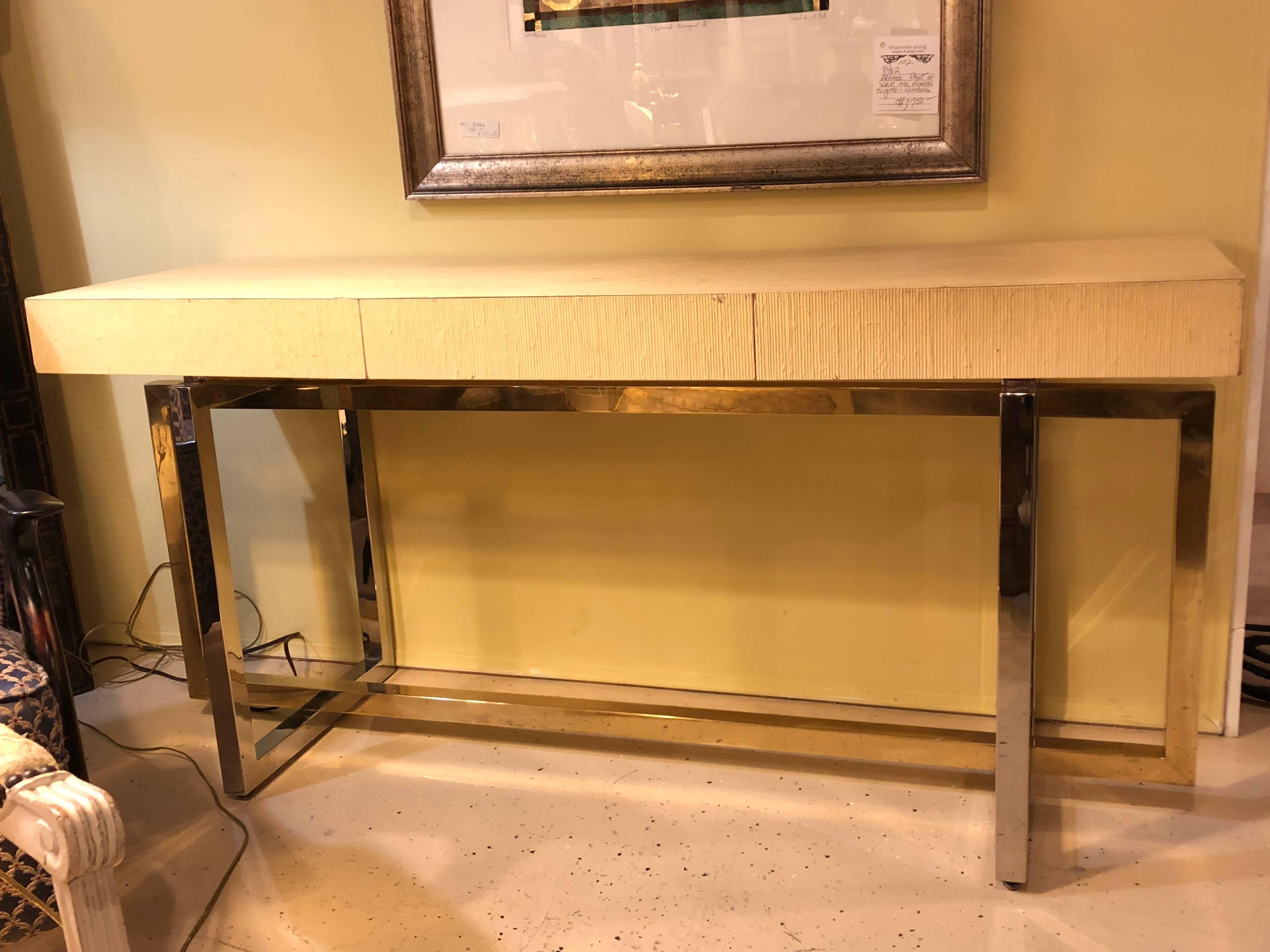Paul Evans Style Chrome and Brass Based Console Table or Sideboard 1