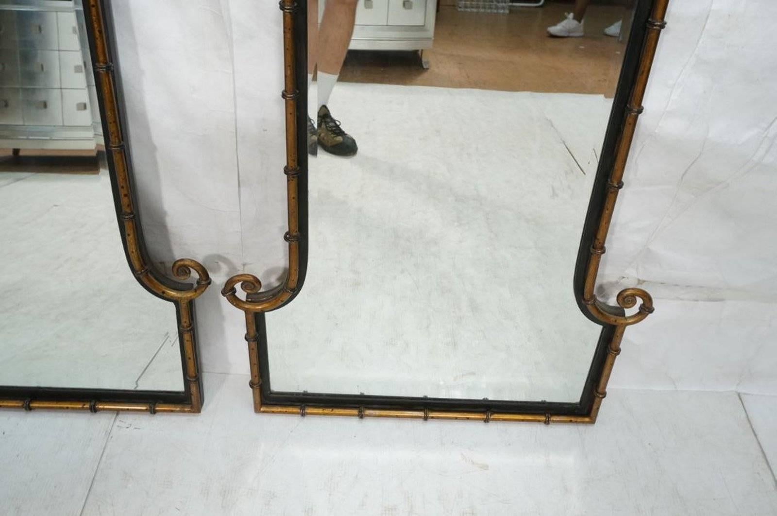 Pair of Hollywood Regency Style Faux Bamboo Decorator Metal Wall Mirrors 2
