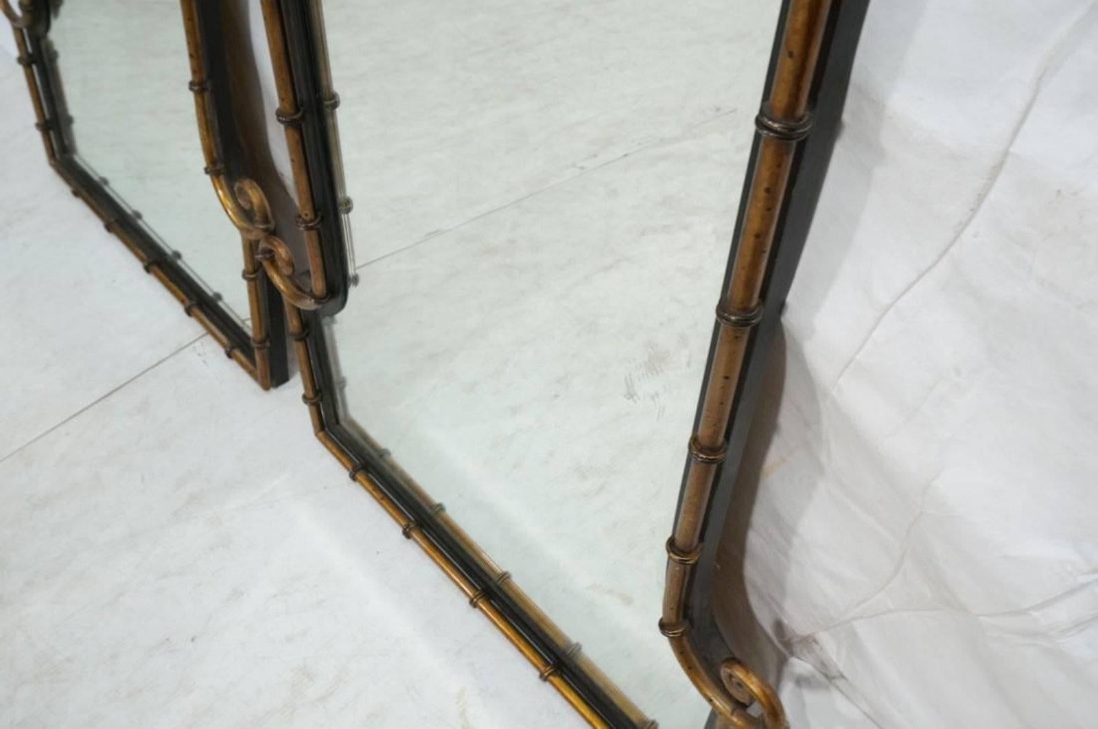 Pair of Hollywood Regency Style Faux Bamboo Decorator Metal Wall Mirrors 3