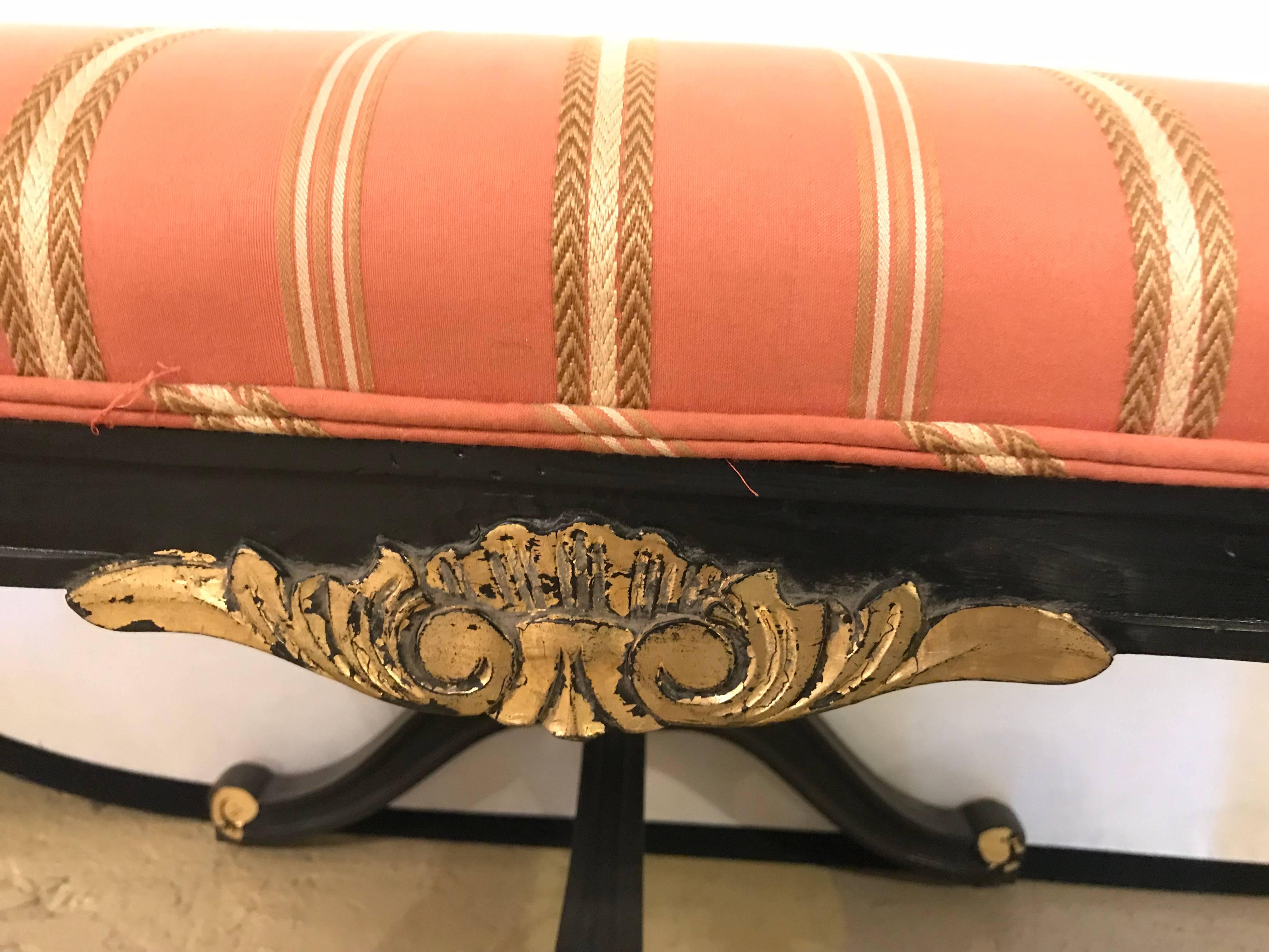 Hollywood Regency Carved X Form Bench with Shell Decorated Base In Good Condition For Sale In Stamford, CT