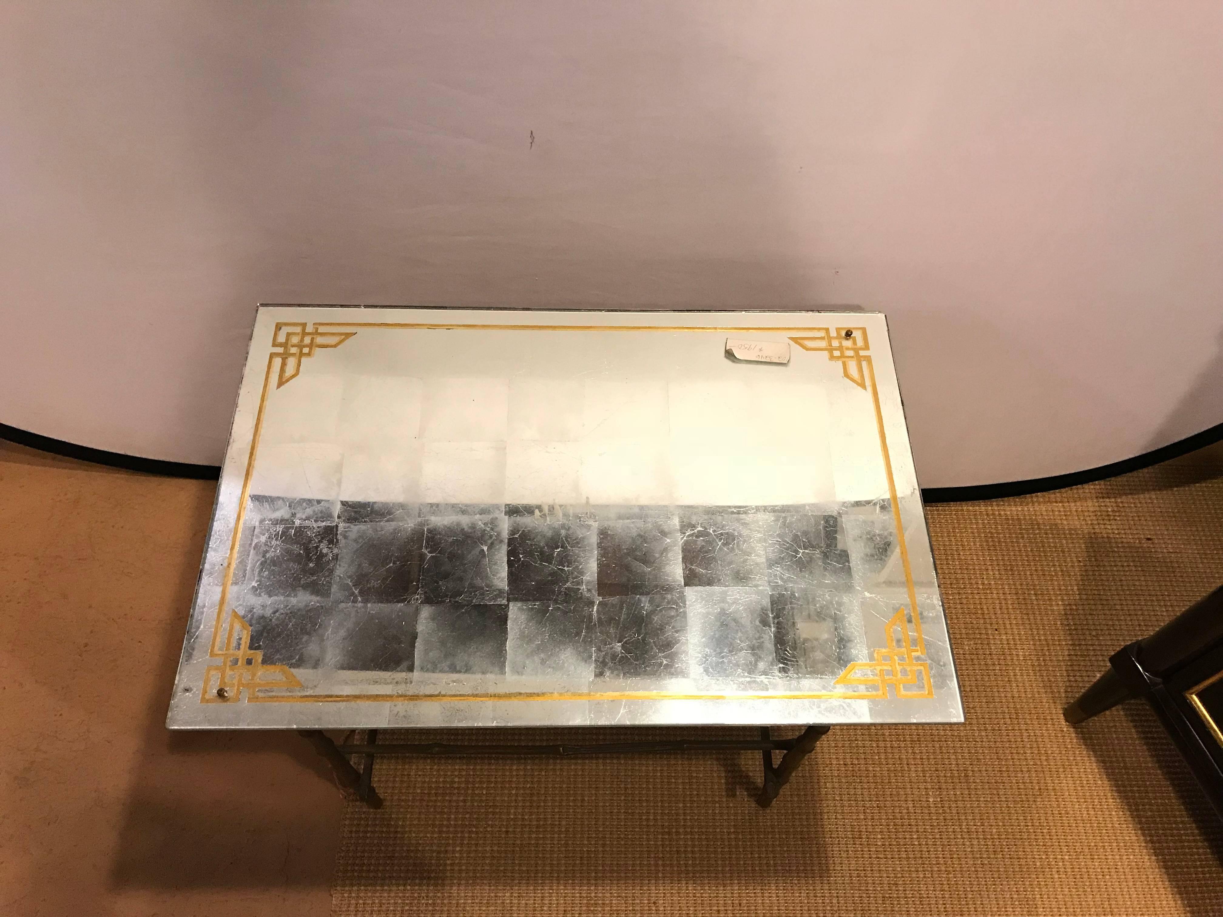 Hollywood Regency Bronze Based Églomisé Top Coffee Table In Good Condition For Sale In Stamford, CT