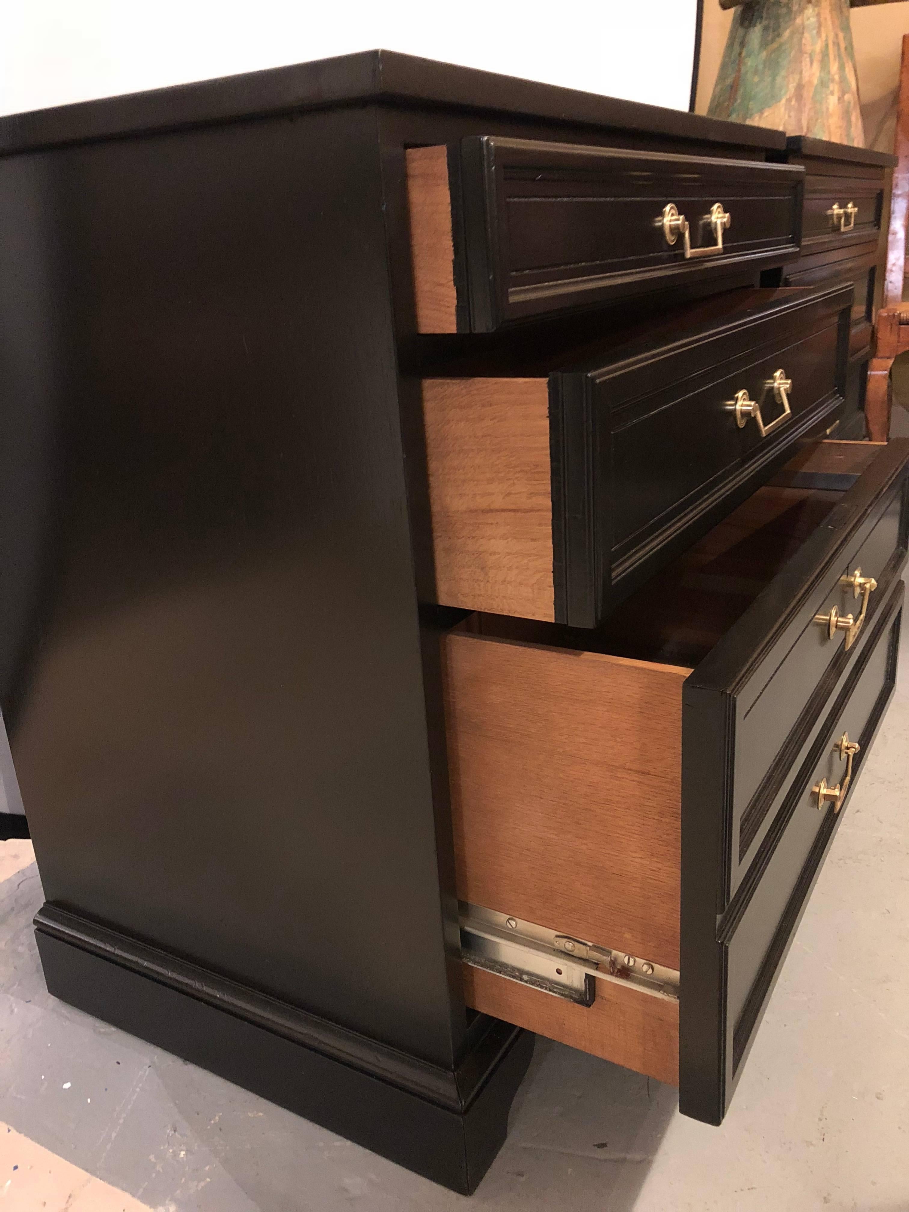 20th Century Pair of Hollywood Regency Style Ebony Office Chests by Baker Furniture Company