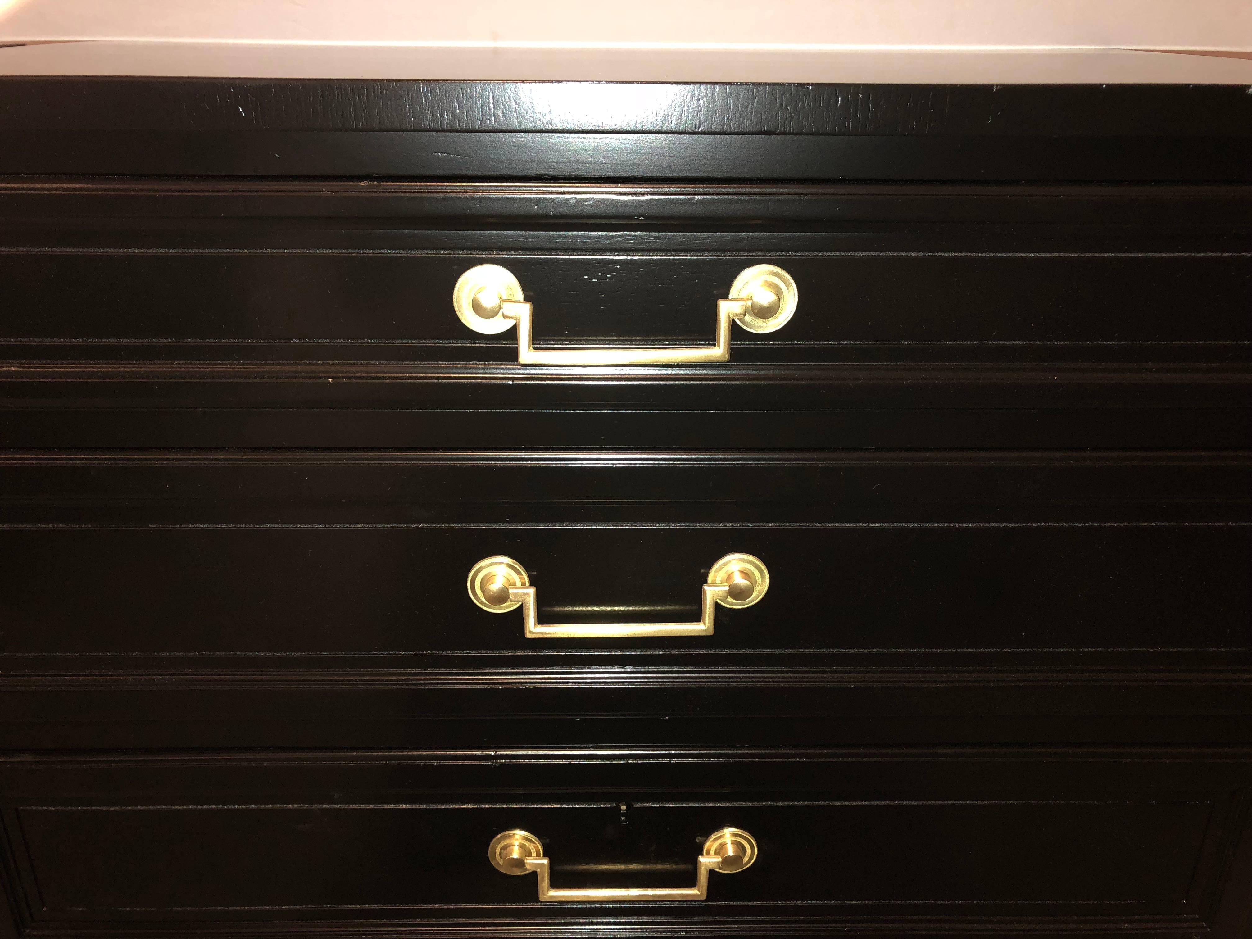 Pair of Hollywood Regency Style Ebony Office Chests by Baker Furniture Company In Good Condition In Stamford, CT