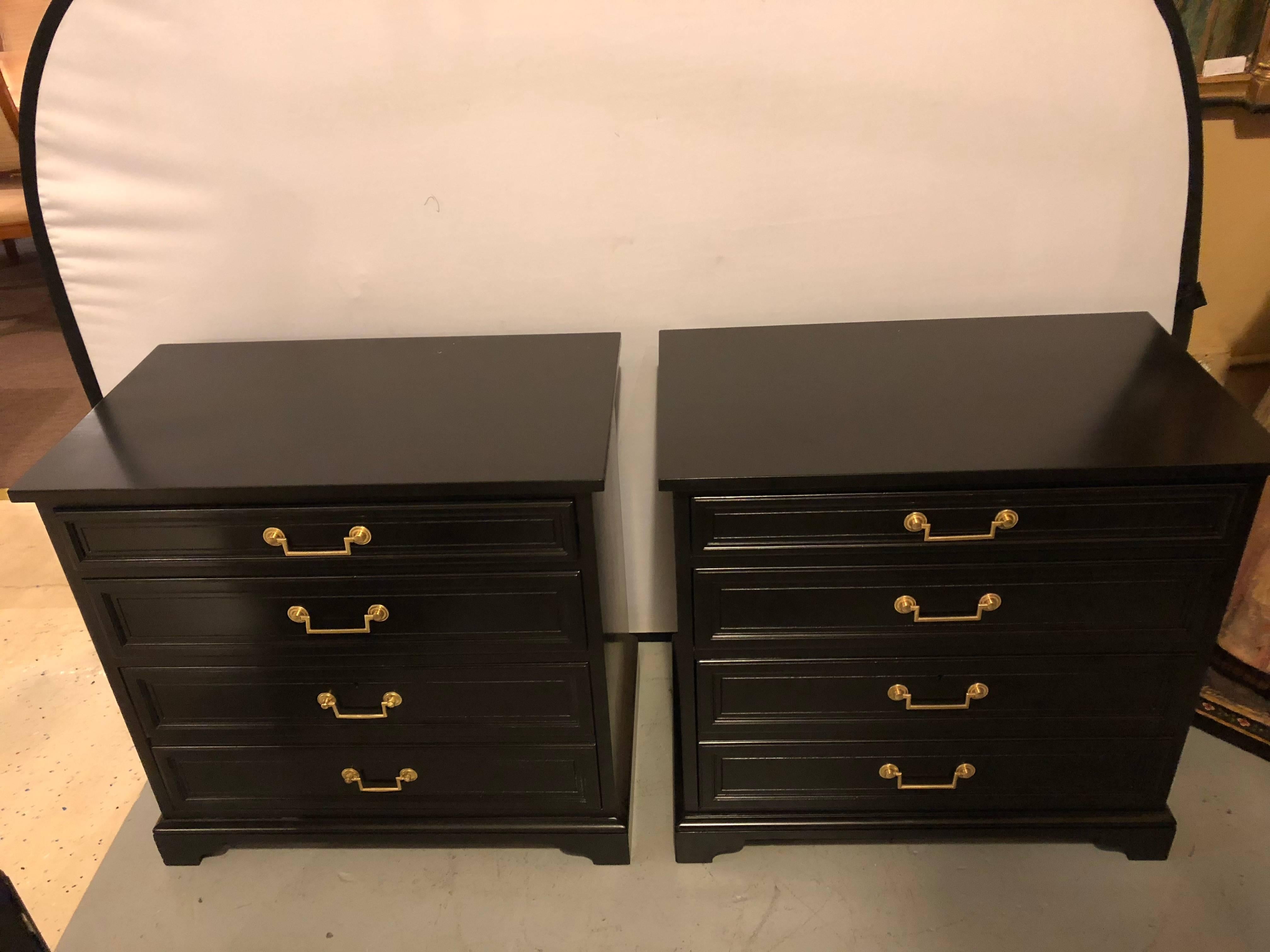 Pair of Hollywood Regency Style Ebony Office Chests by Baker Furniture Company 2
