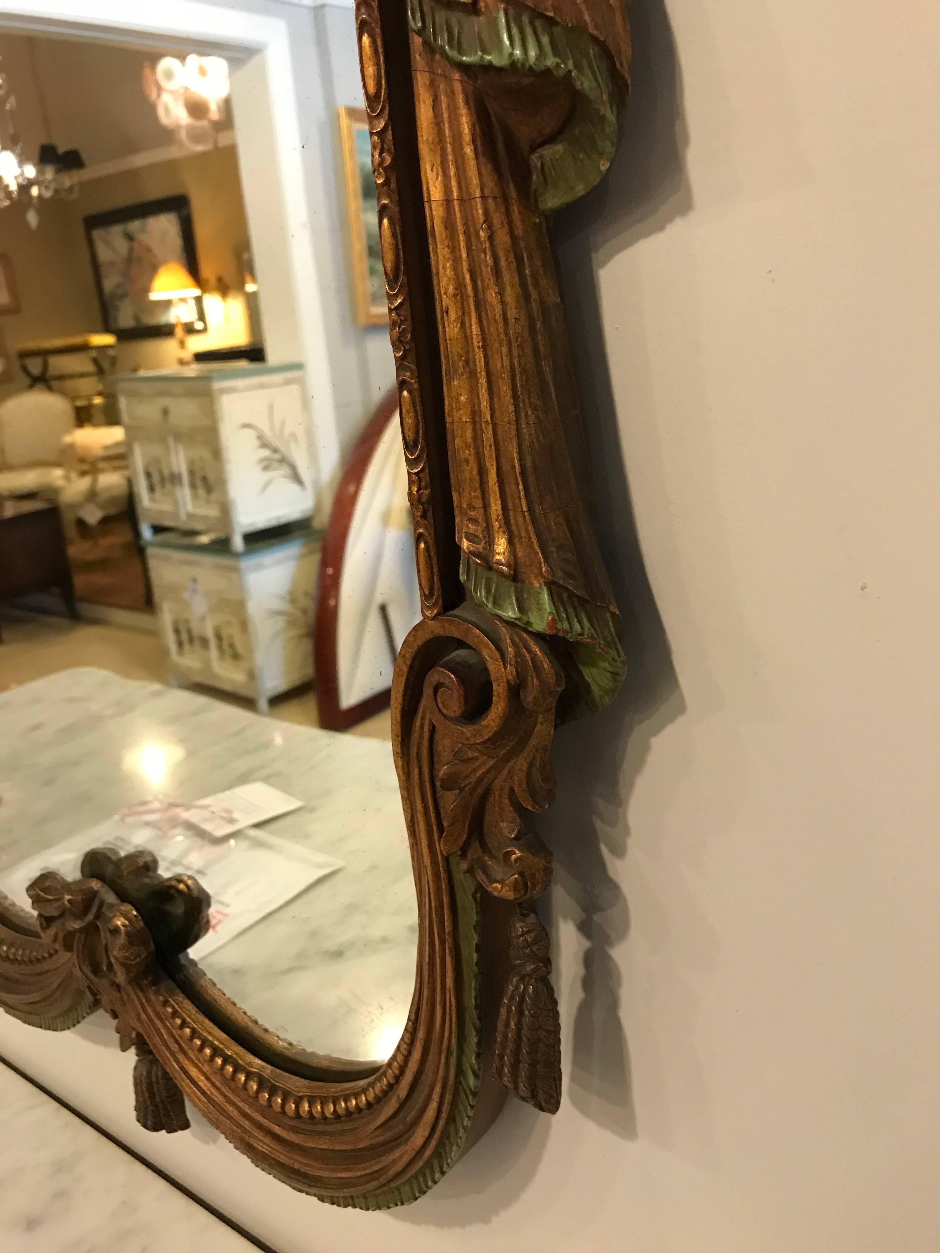 Drapery and Tassel Form Giltwood Wall or Console Mirror Style of Dorothy Draper 5