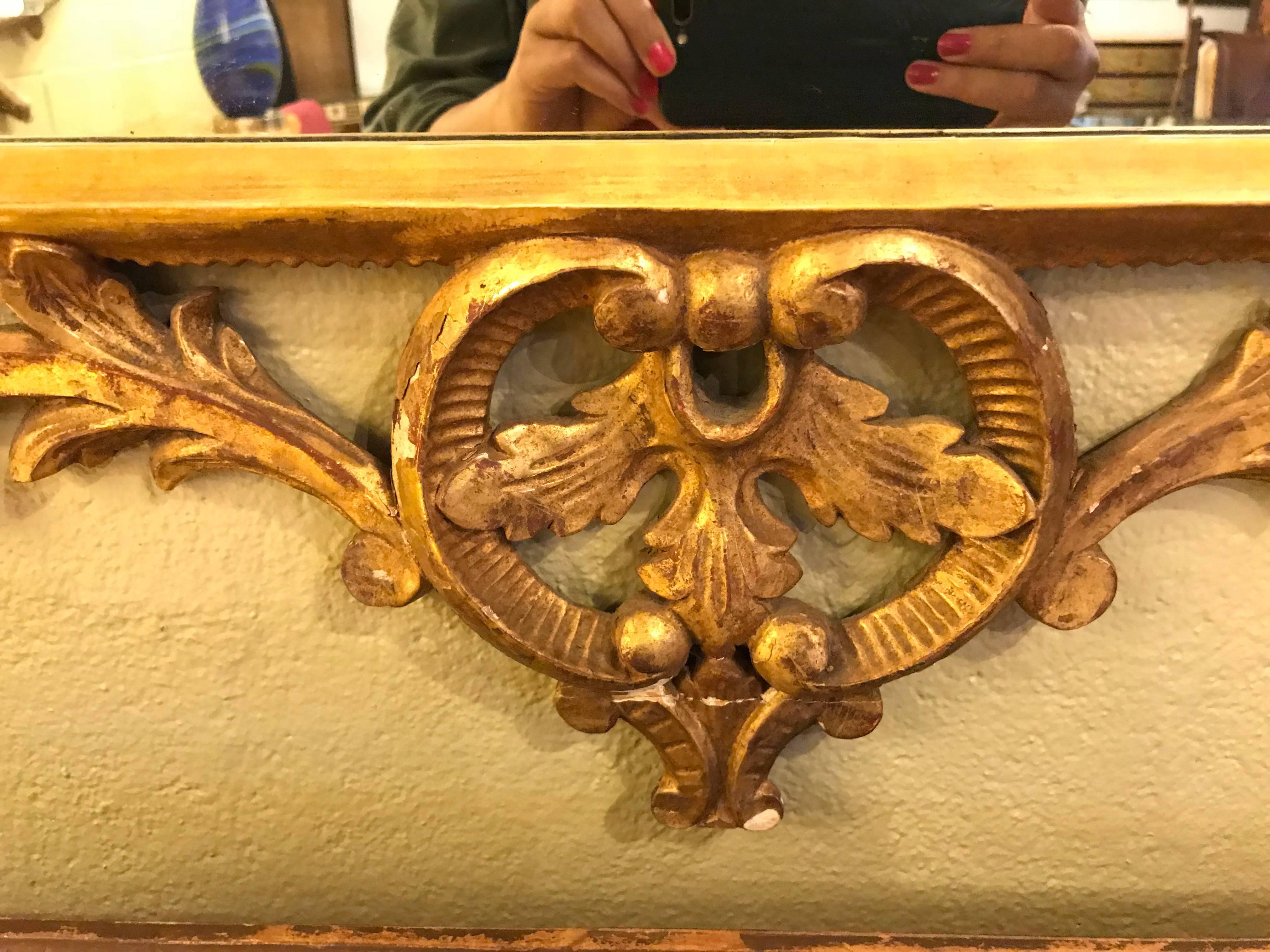 Italian Leaf and Scroll Carved Wall or Console Mirror In Good Condition In Stamford, CT