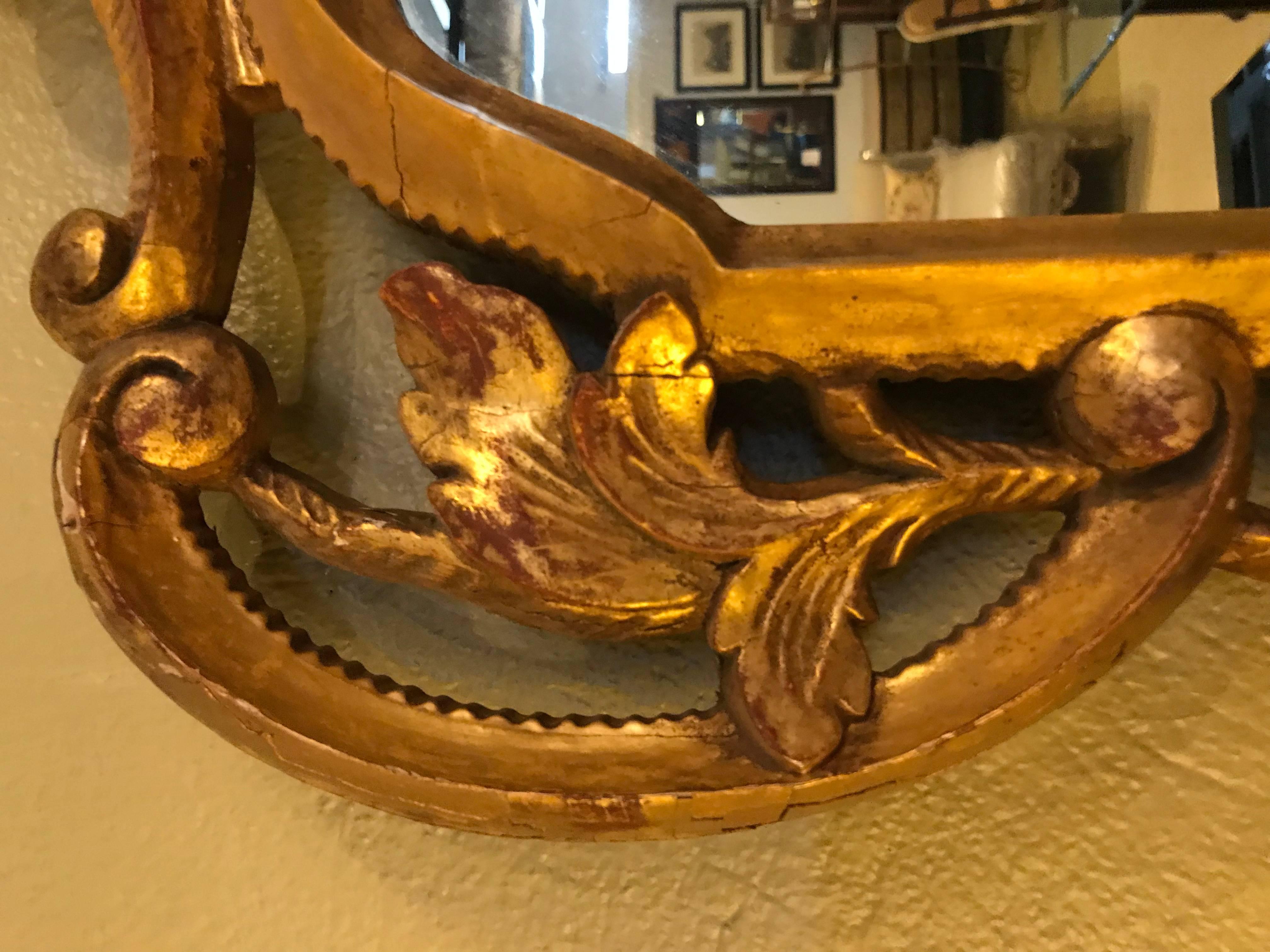 Italian Leaf and Scroll Carved Wall or Console Mirror 1