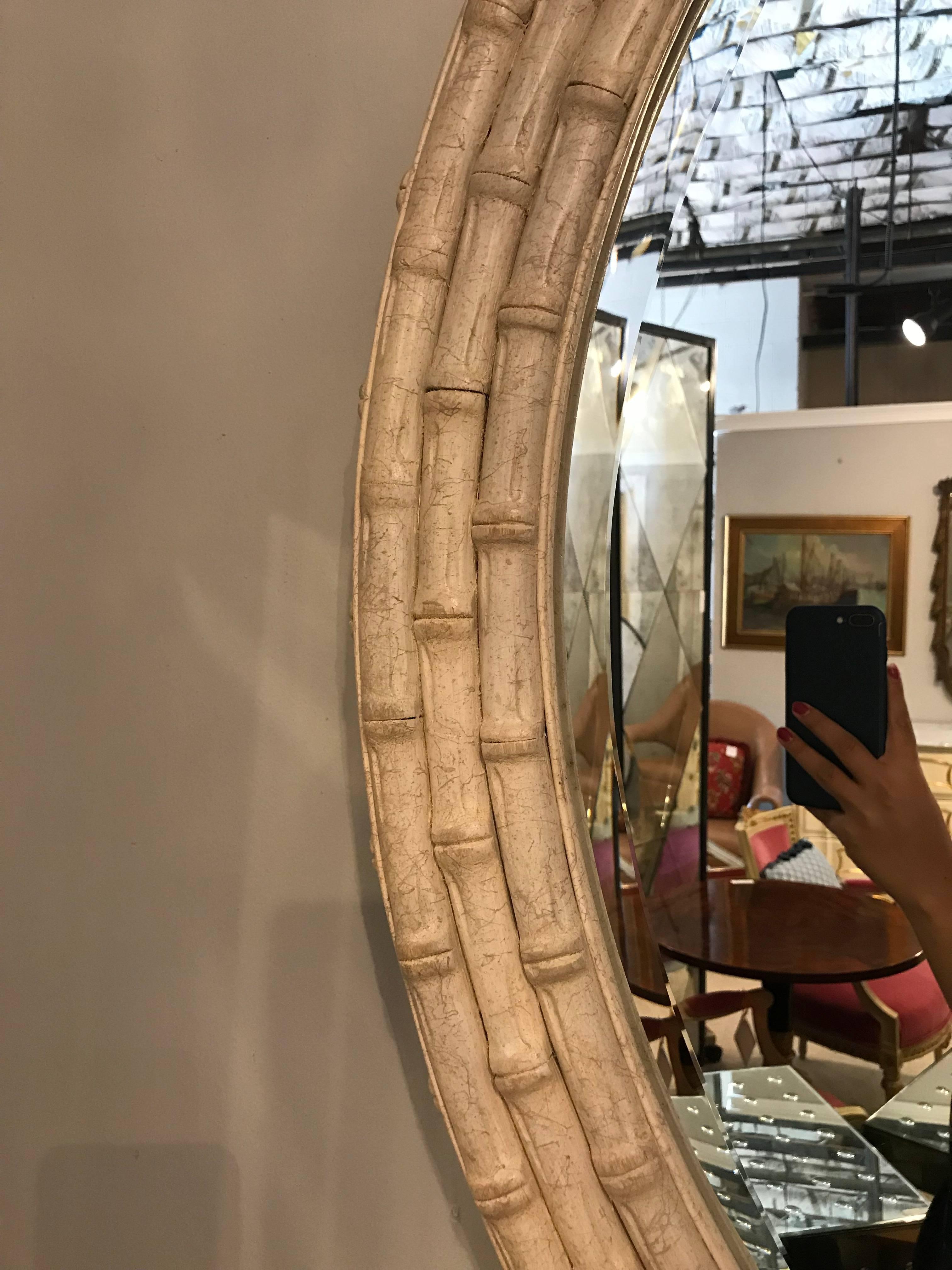 20th Century Faux Bamboo Oval Beveled Wall or Console Mirror
