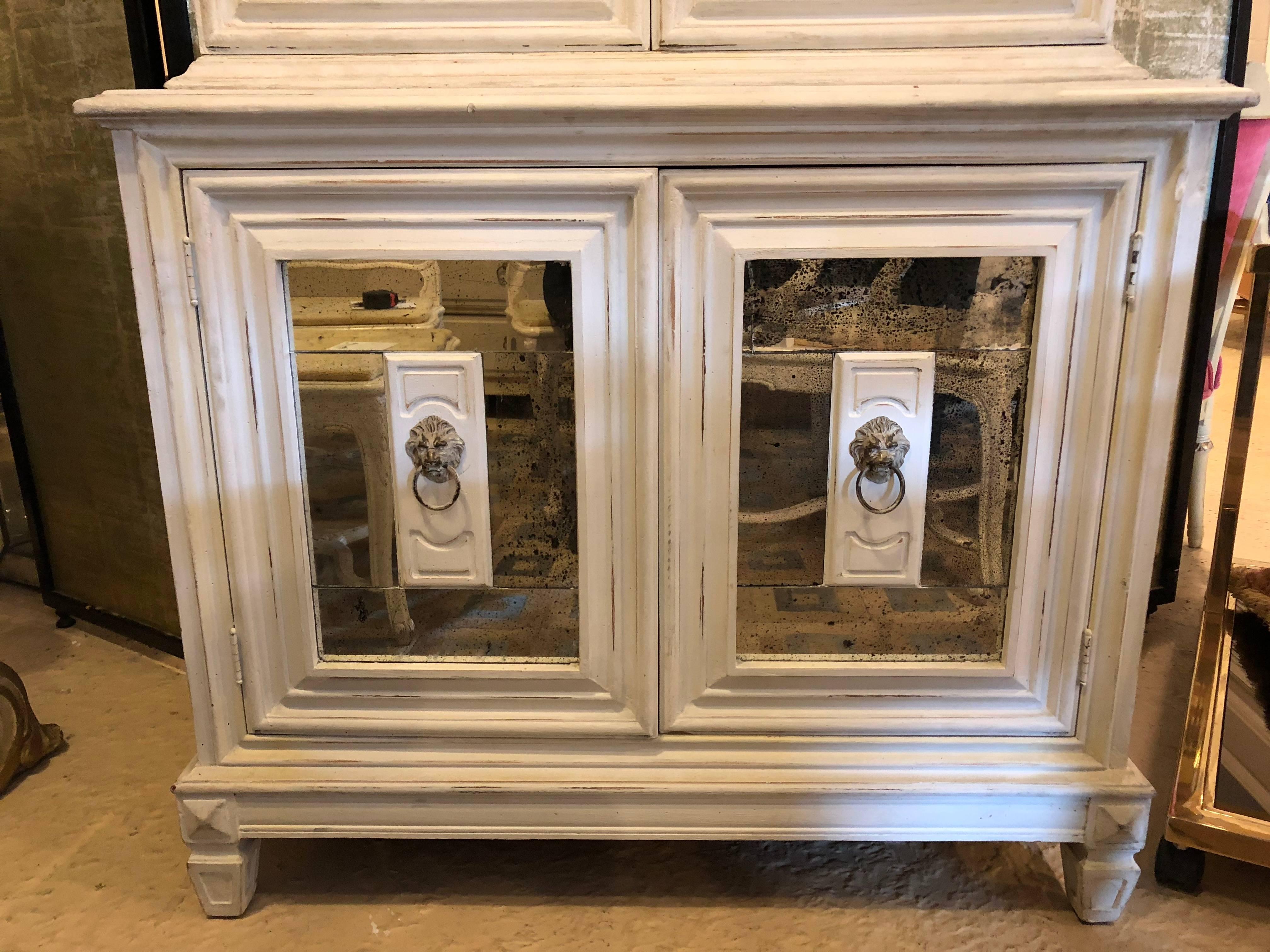 20th Century Swedish Style Distressed Paint Decorated Cabinet Having a Mirrored Bottom