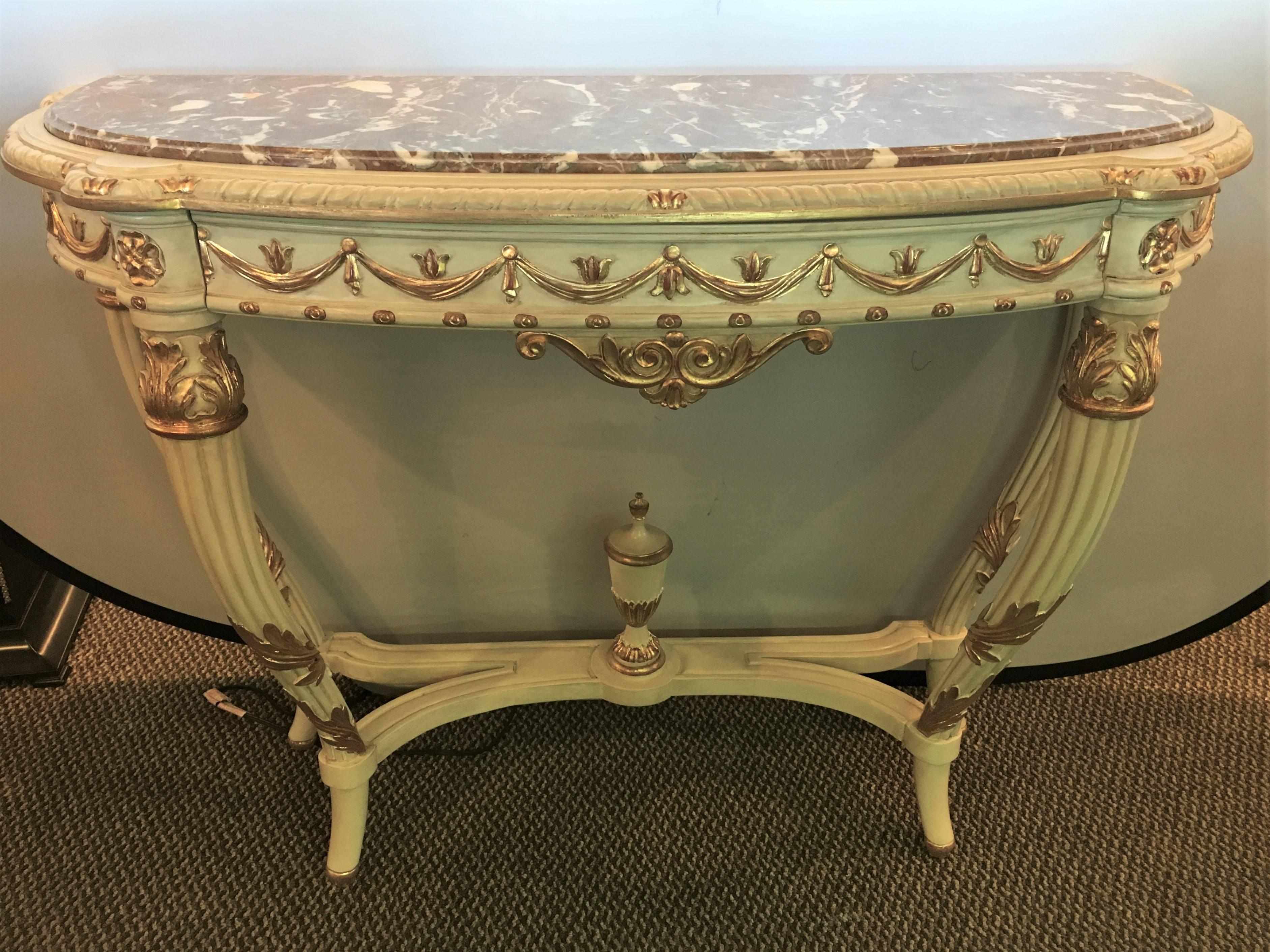Demilune Console Or Serving Table French Maison Jansen Ribbon Form Marble top In Good Condition In Stamford, CT