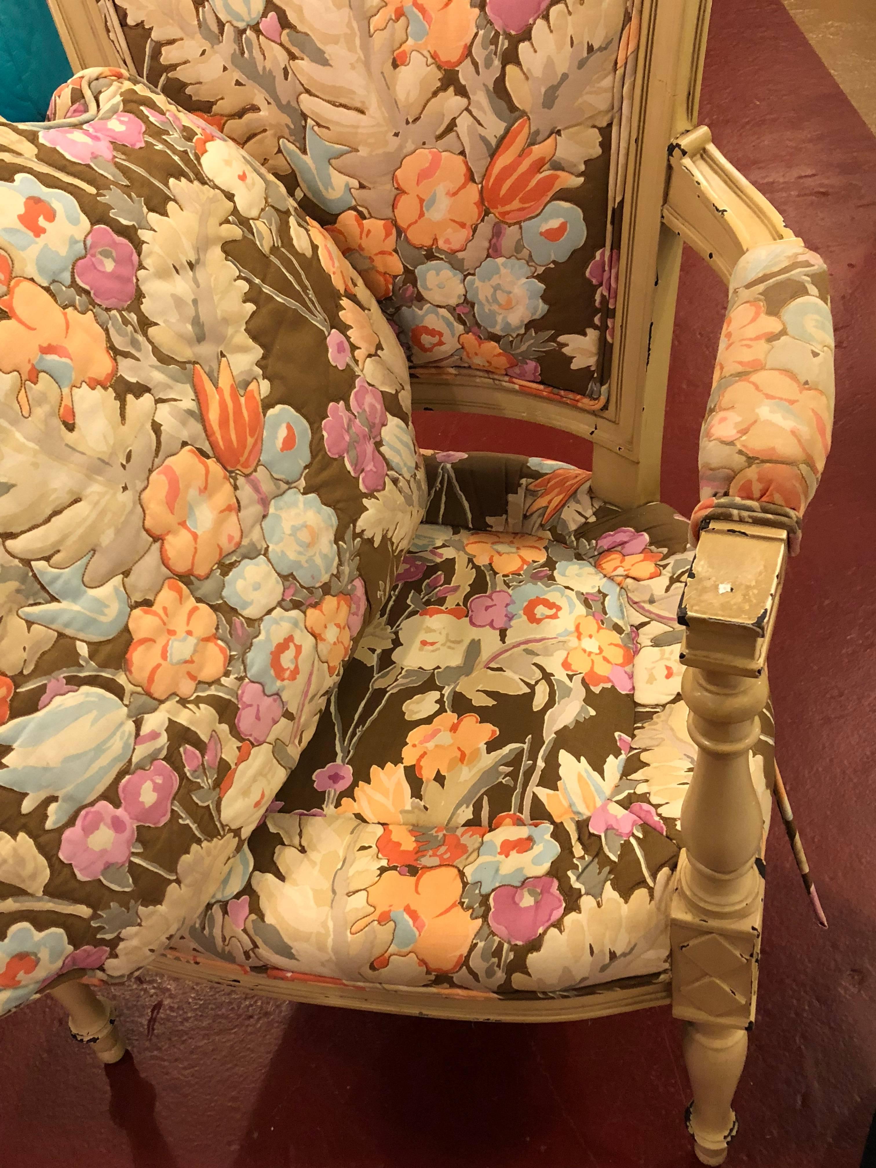20th Century Pair of Paint Decorated Maison Jansen Fauteuils with Attractive Fabric