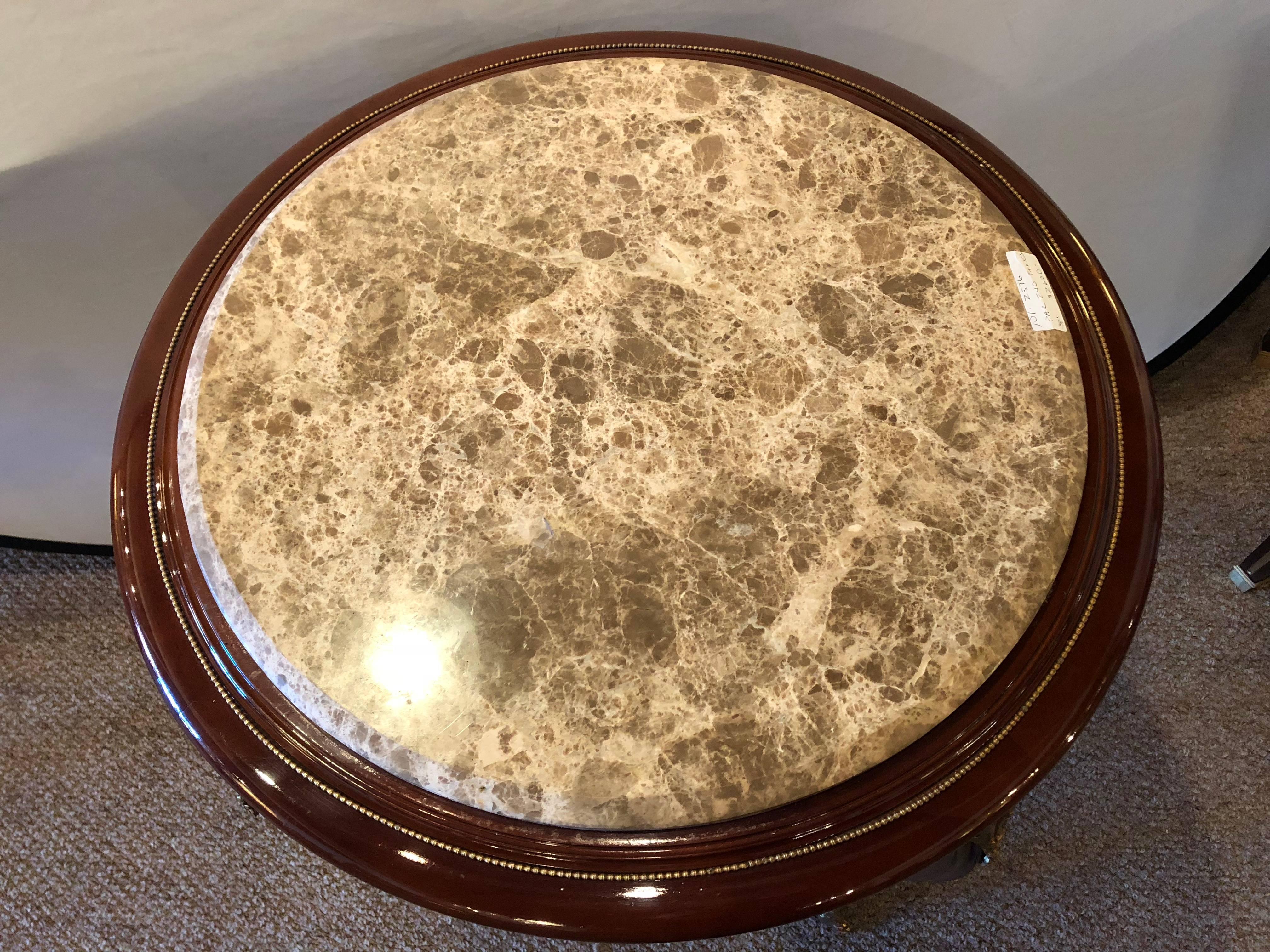 Pair of Louis XV Style Bronze Mounted Highly Detailed Marble-Top End Tables In Good Condition In Stamford, CT