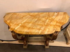 Neoclassical Style Marble-Top Bowed Table Mirrored Back Gilded Dolphin Accents