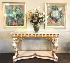 Italian Design, Neoclassical, Console, White Wood, Gilt, Marble, Italy, 1920s