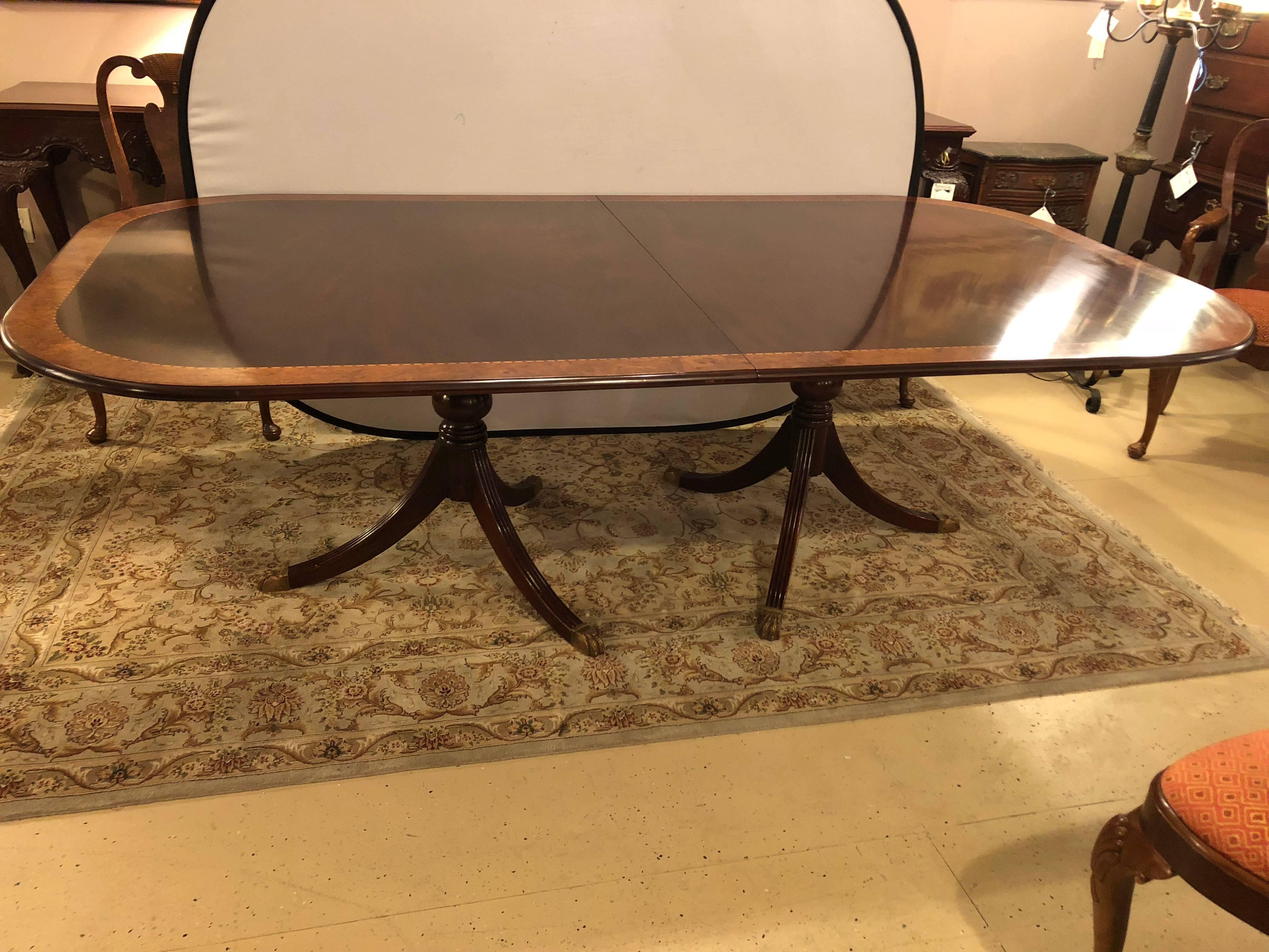American Monumental Georgian Style Banded Dining Room Table with Two Leaves
