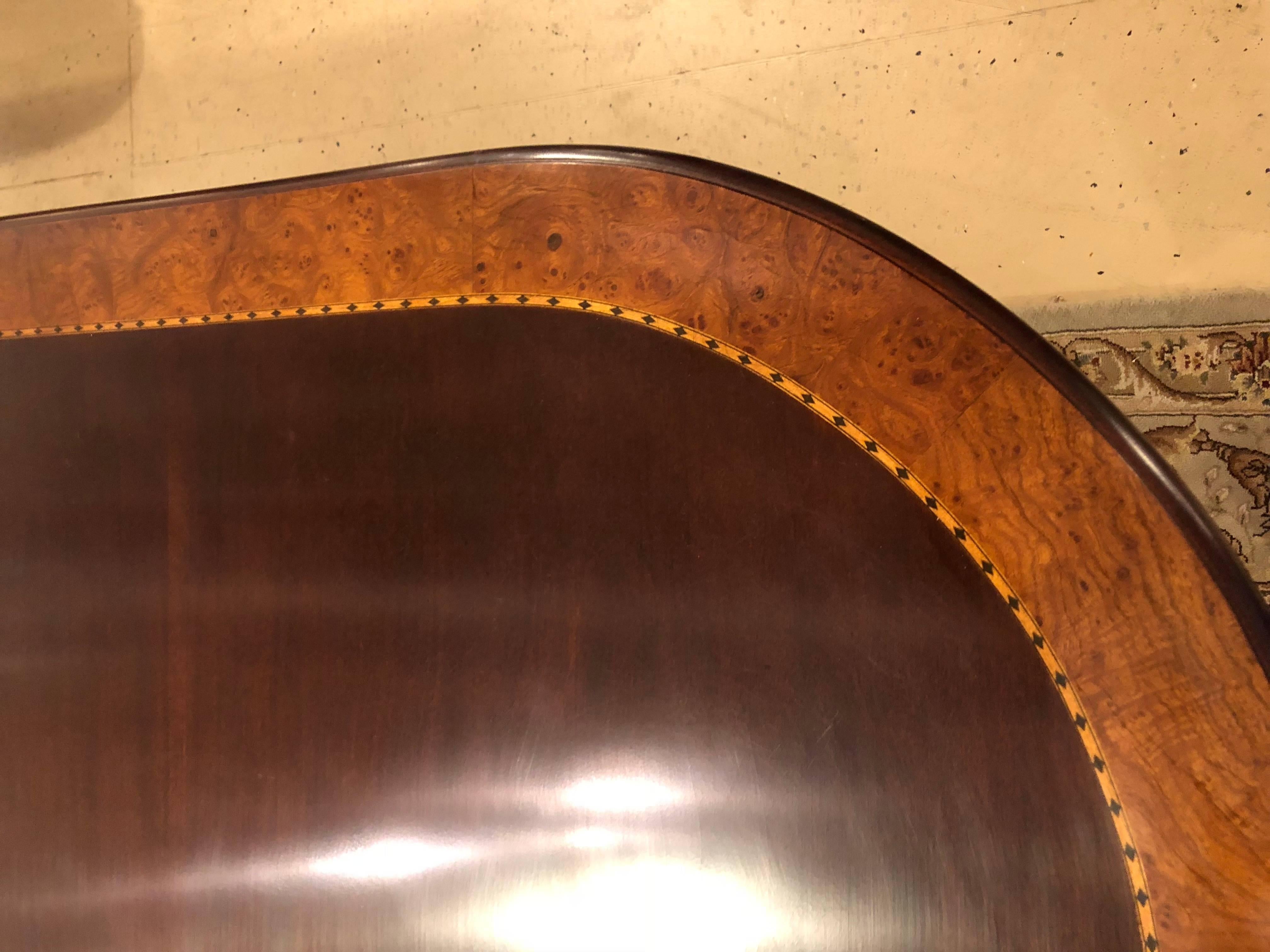 Monumental Georgian Style Banded Dining Room Table with Two Leaves In Good Condition In Stamford, CT