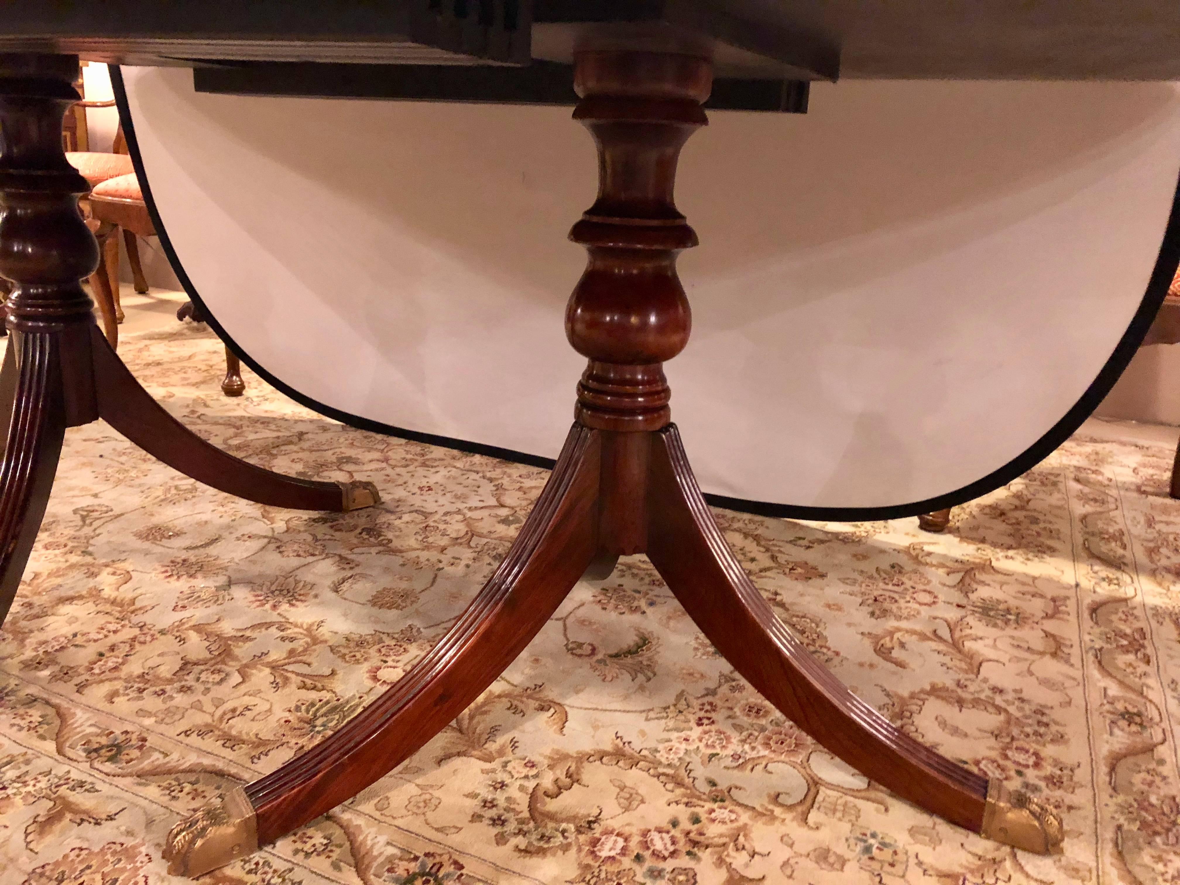 20th Century Monumental Georgian Style Banded Dining Room Table with Two Leaves