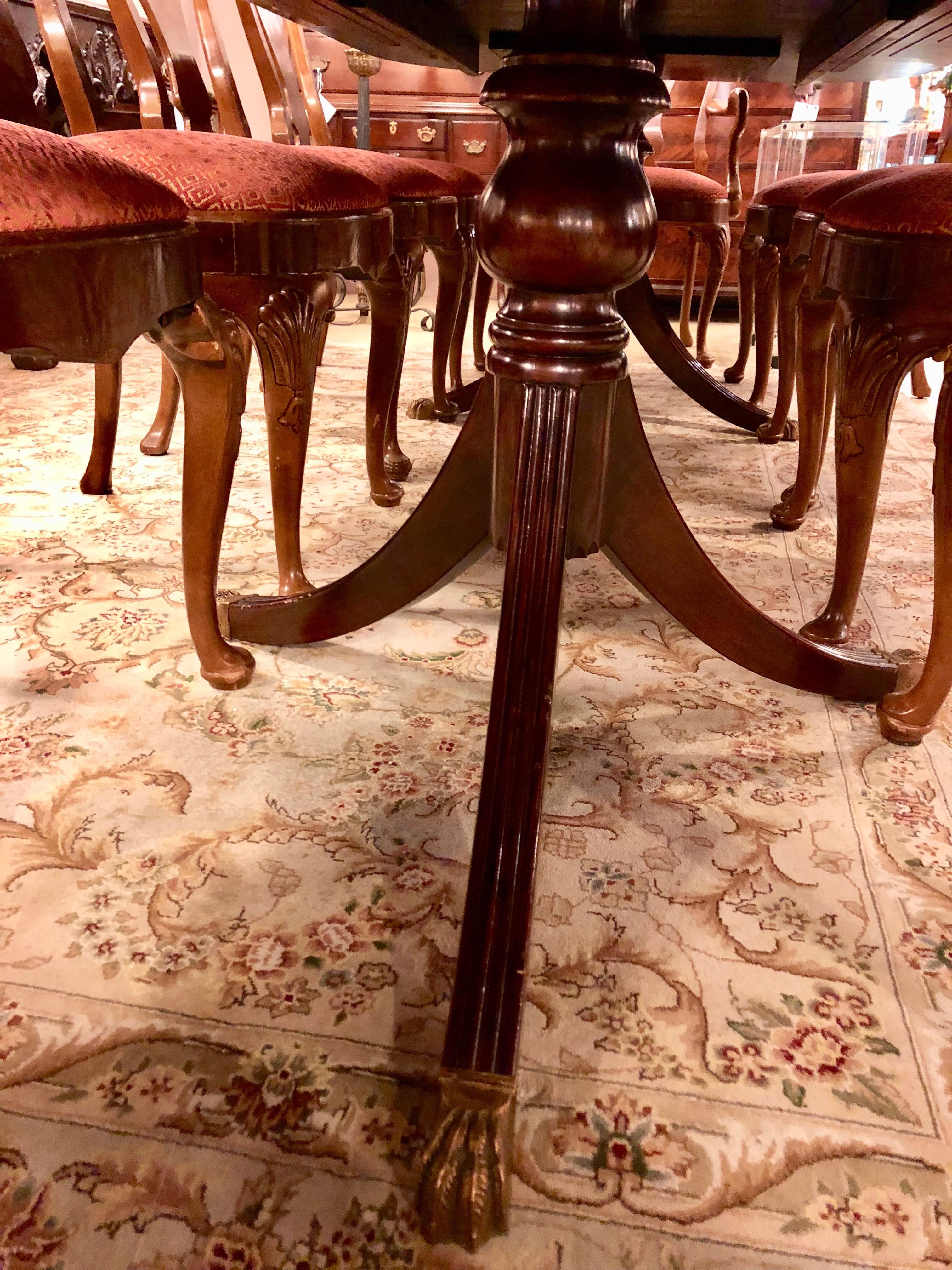Monumental Georgian Style Banded Dining Room Table with Two Leaves 1