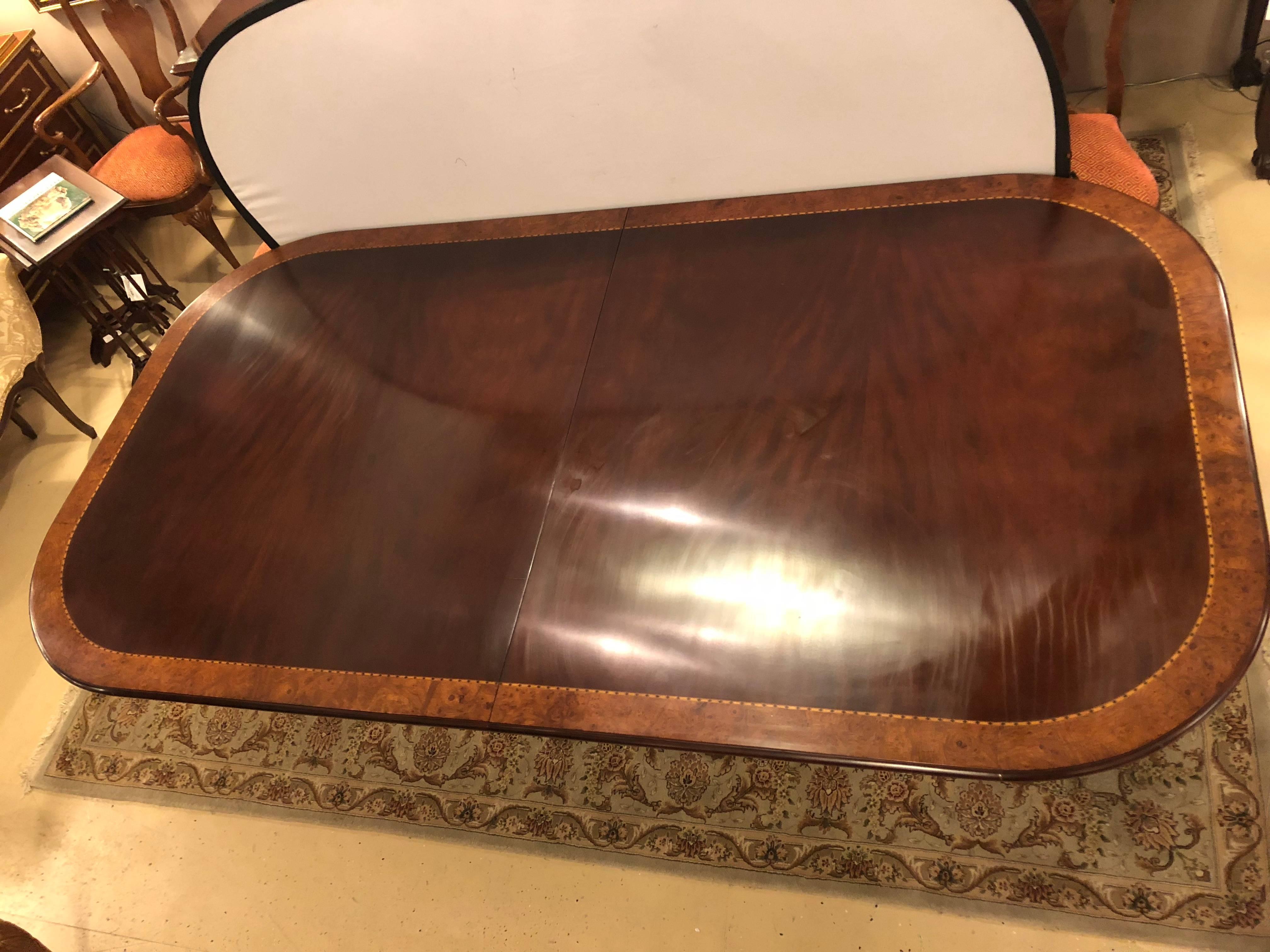 Monumental Georgian Style Banded Dining Room Table with Two Leaves 3