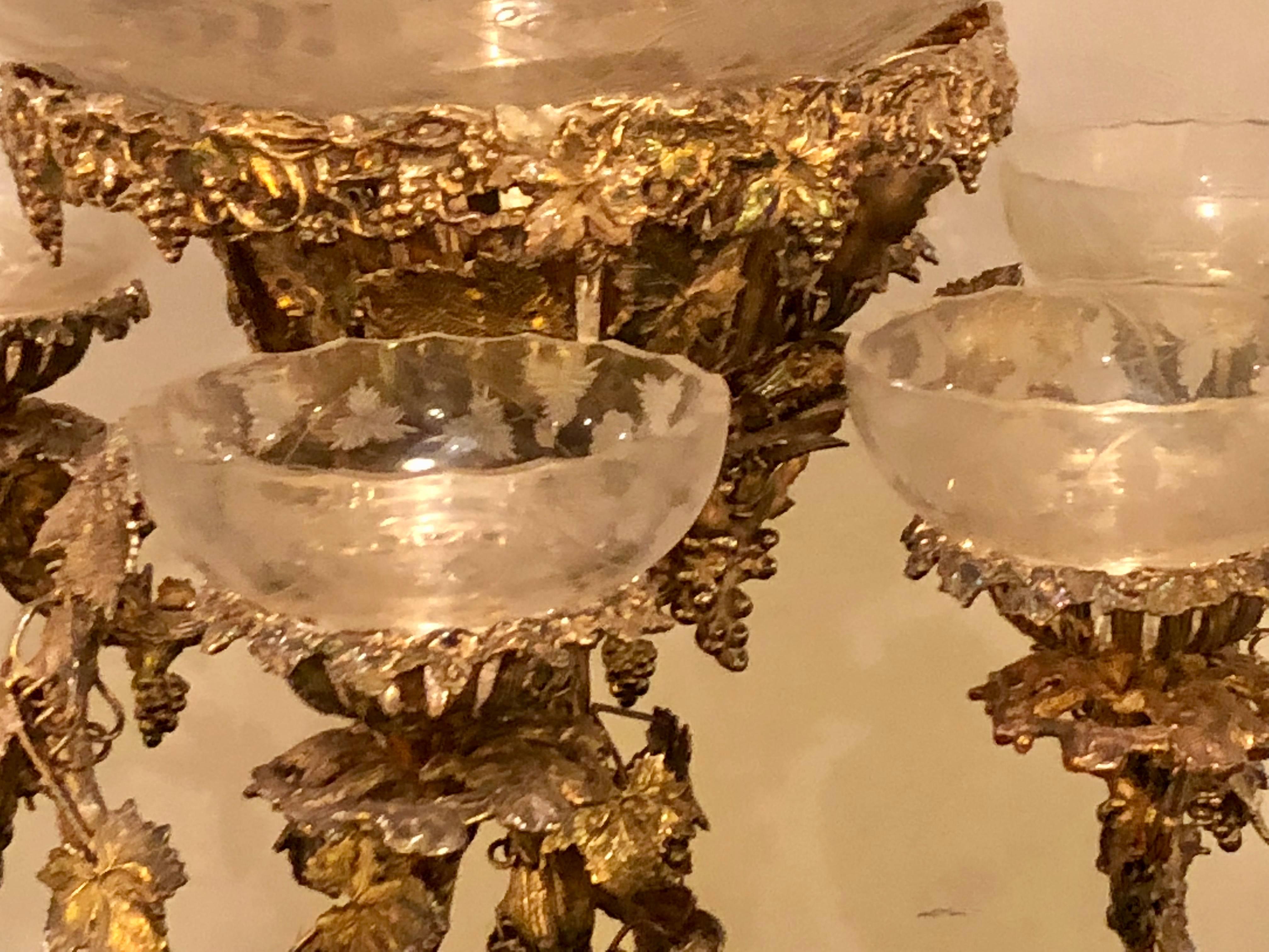 Silver Plated Finely Cast Centrepiece / Epergne with Glass Inserts In Good Condition In Stamford, CT