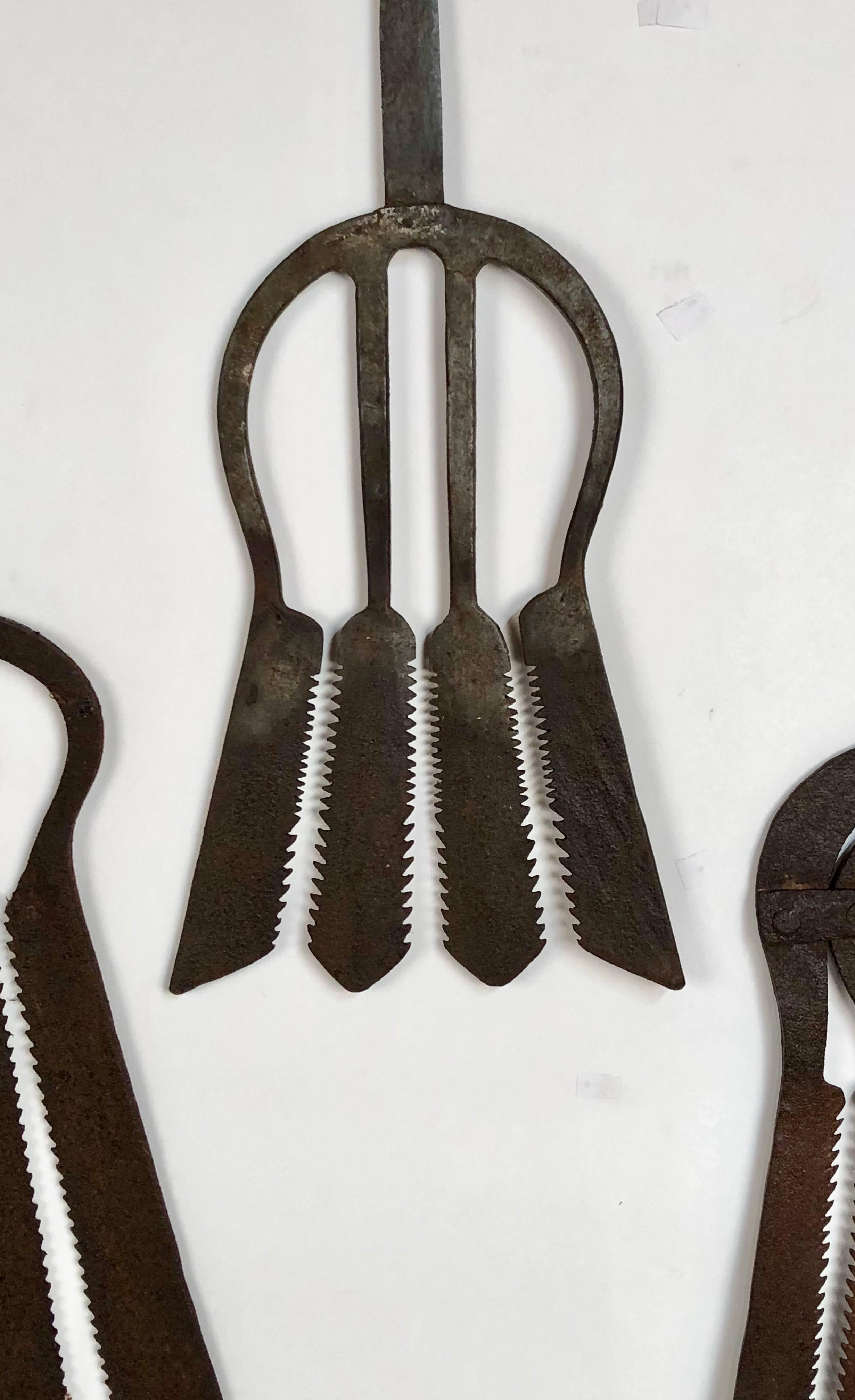 Aesthetic Movement Collection of Five Late 19th Century Antique Hand-Forged European Eel Spears