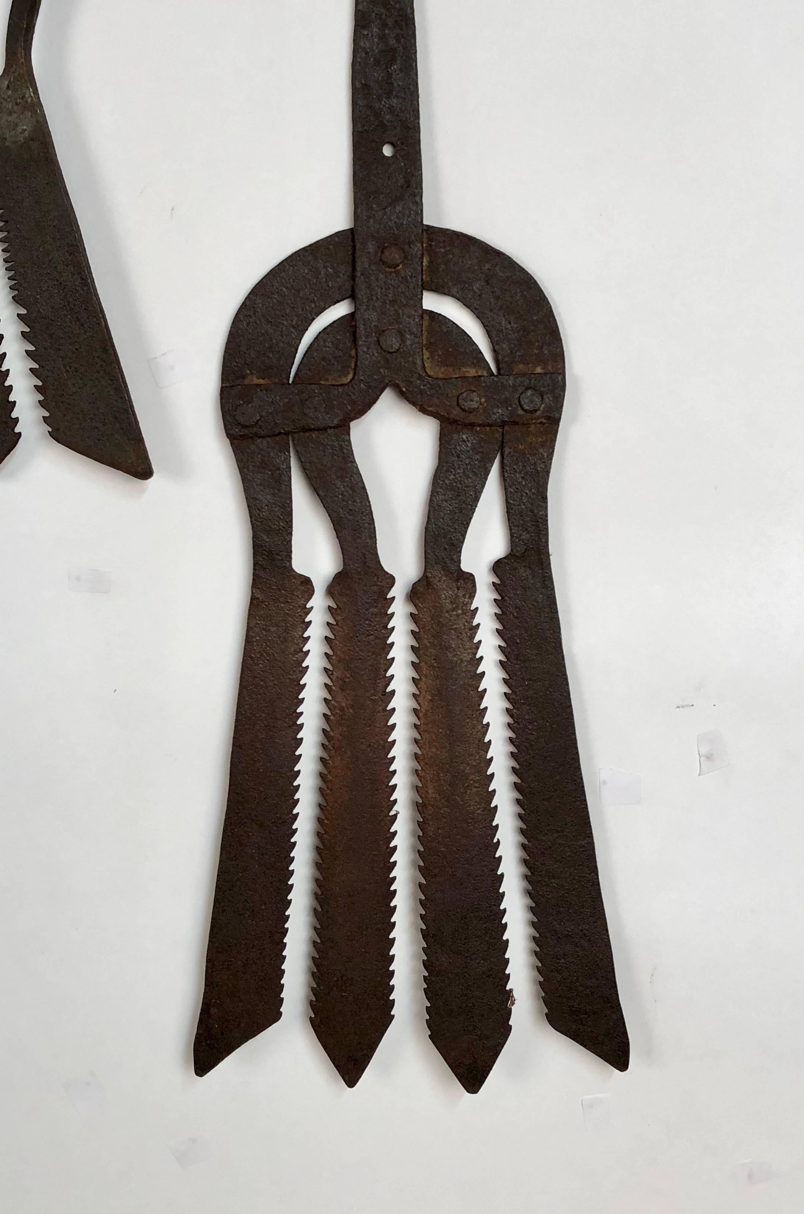 Collection of Five Late 19th Century Antique Hand-Forged European Eel Spears In Good Condition In Stamford, CT