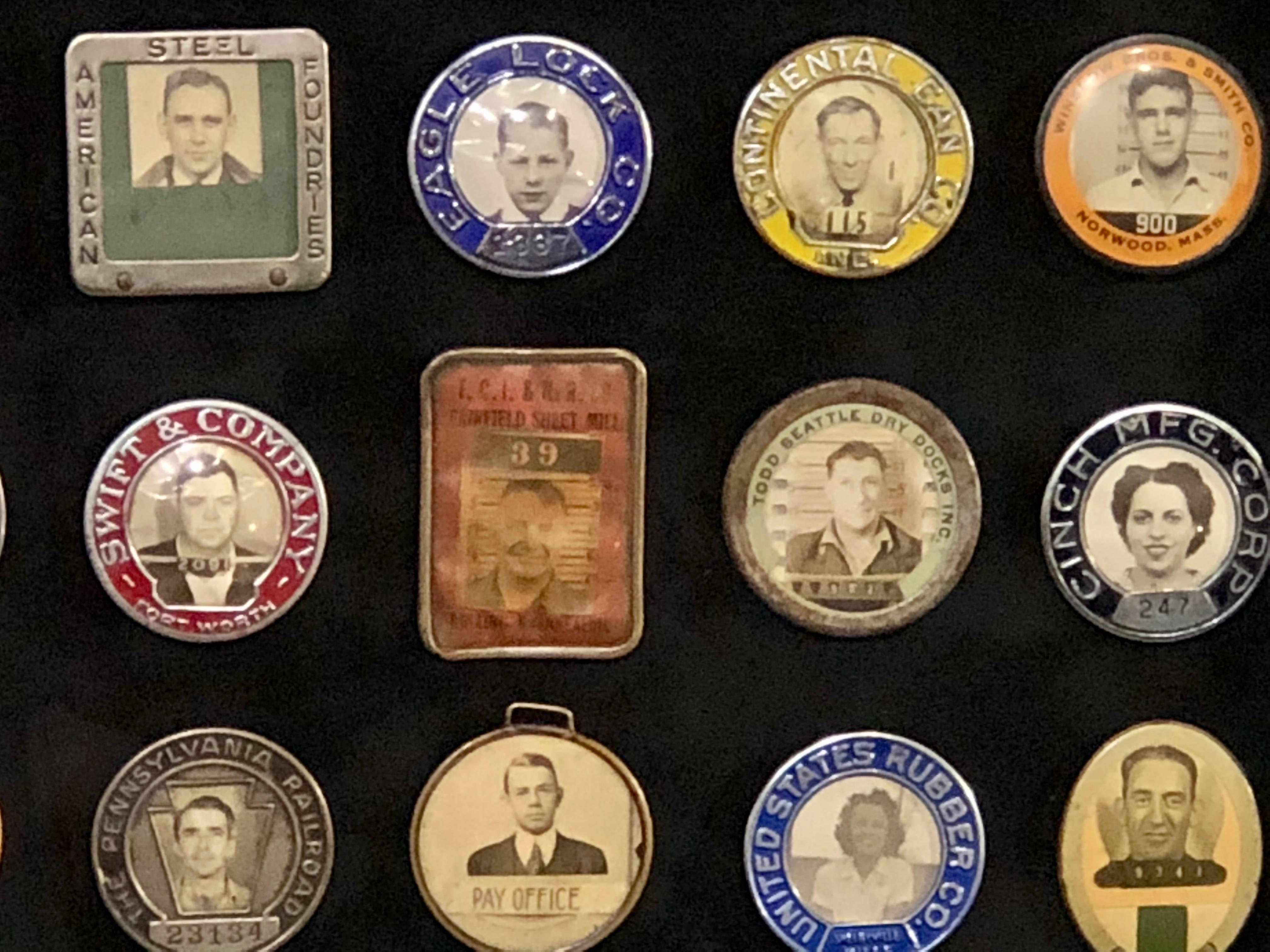 American Collection of Antique Employee Badges Professionally Set in Museum Quality Frame