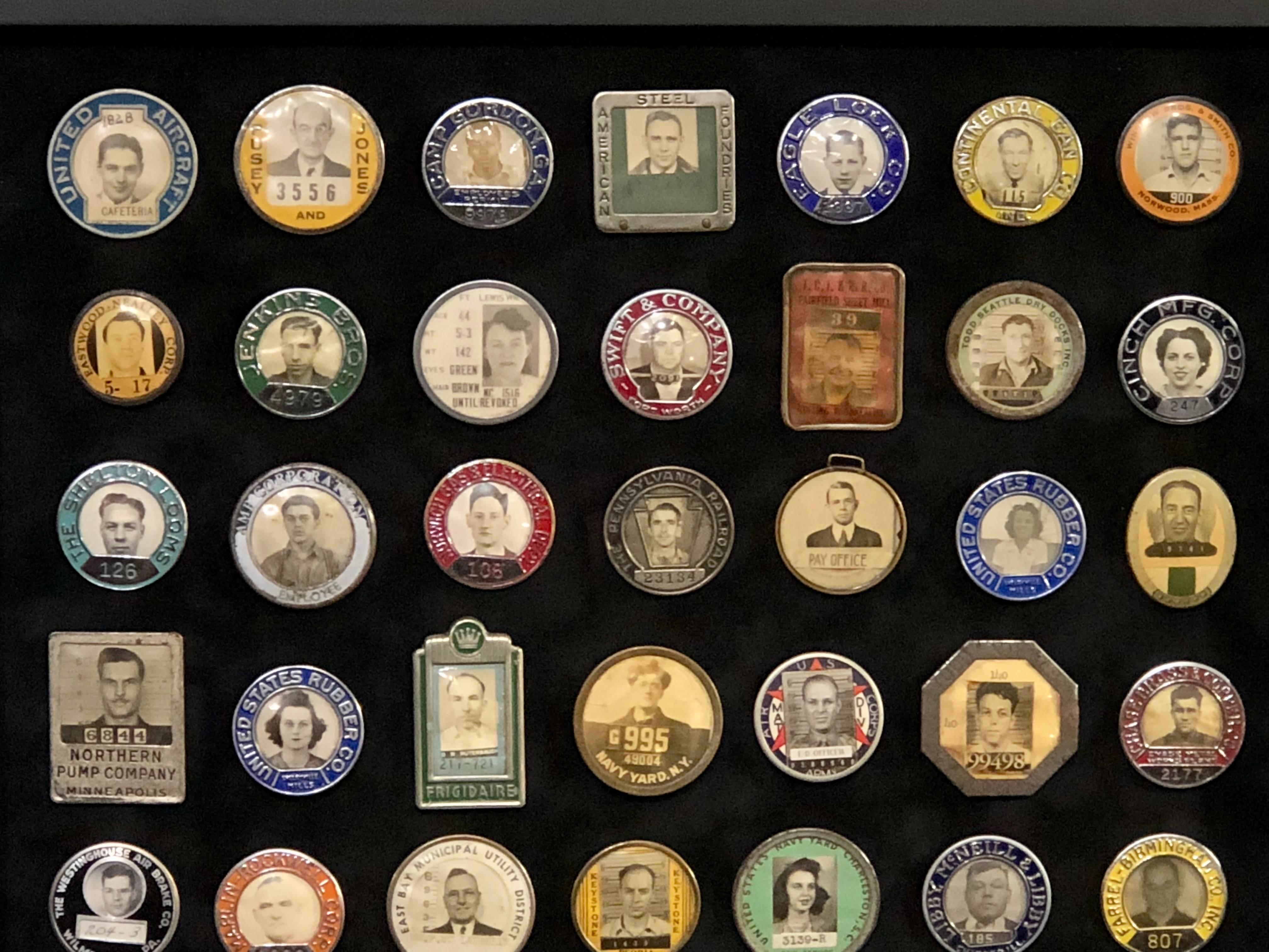 Collection of Antique Employee Badges Professionally Set in Museum Quality Frame 2