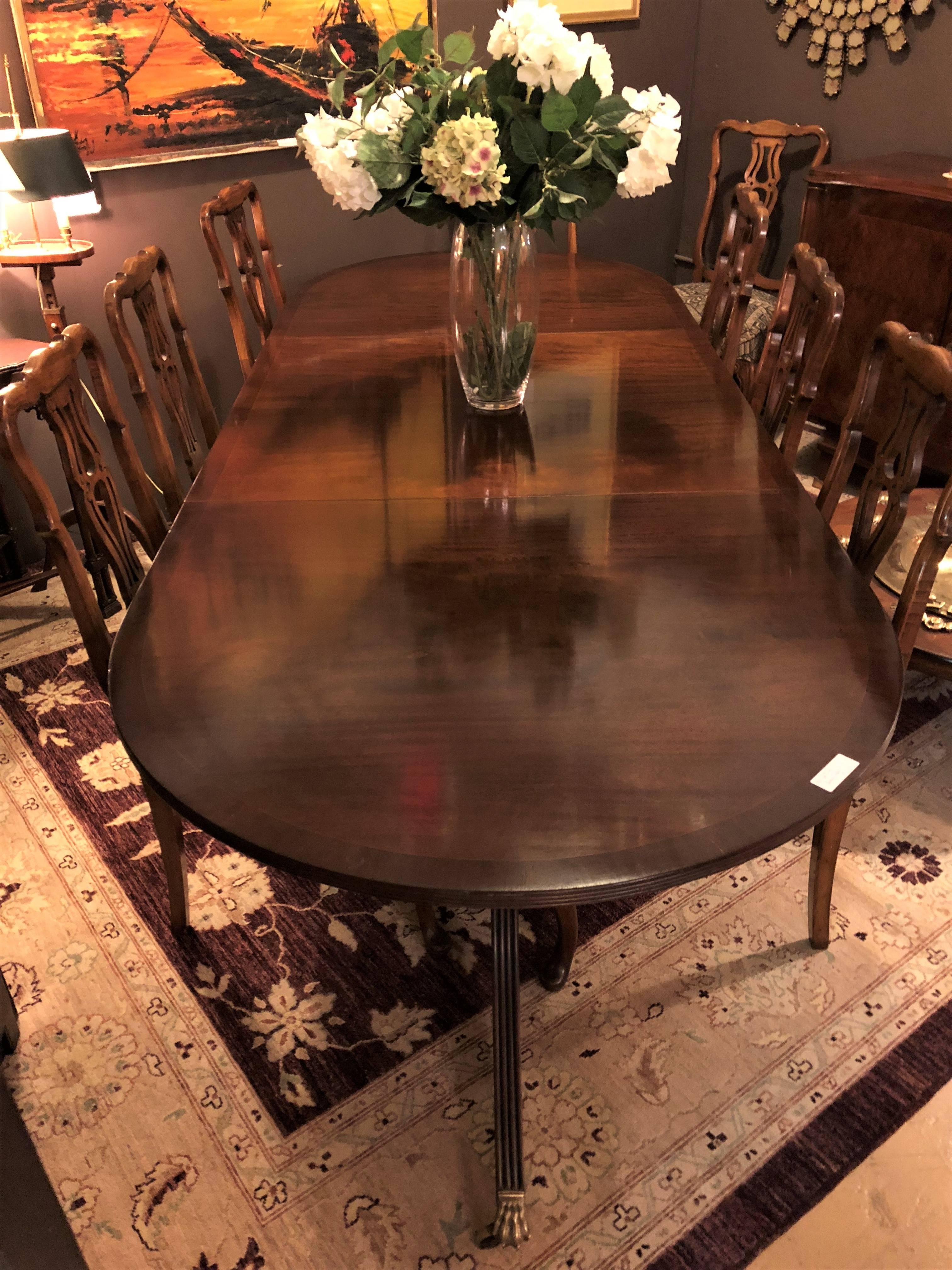 Georgian Style Banded Triple Pedestal Dining Table 1
