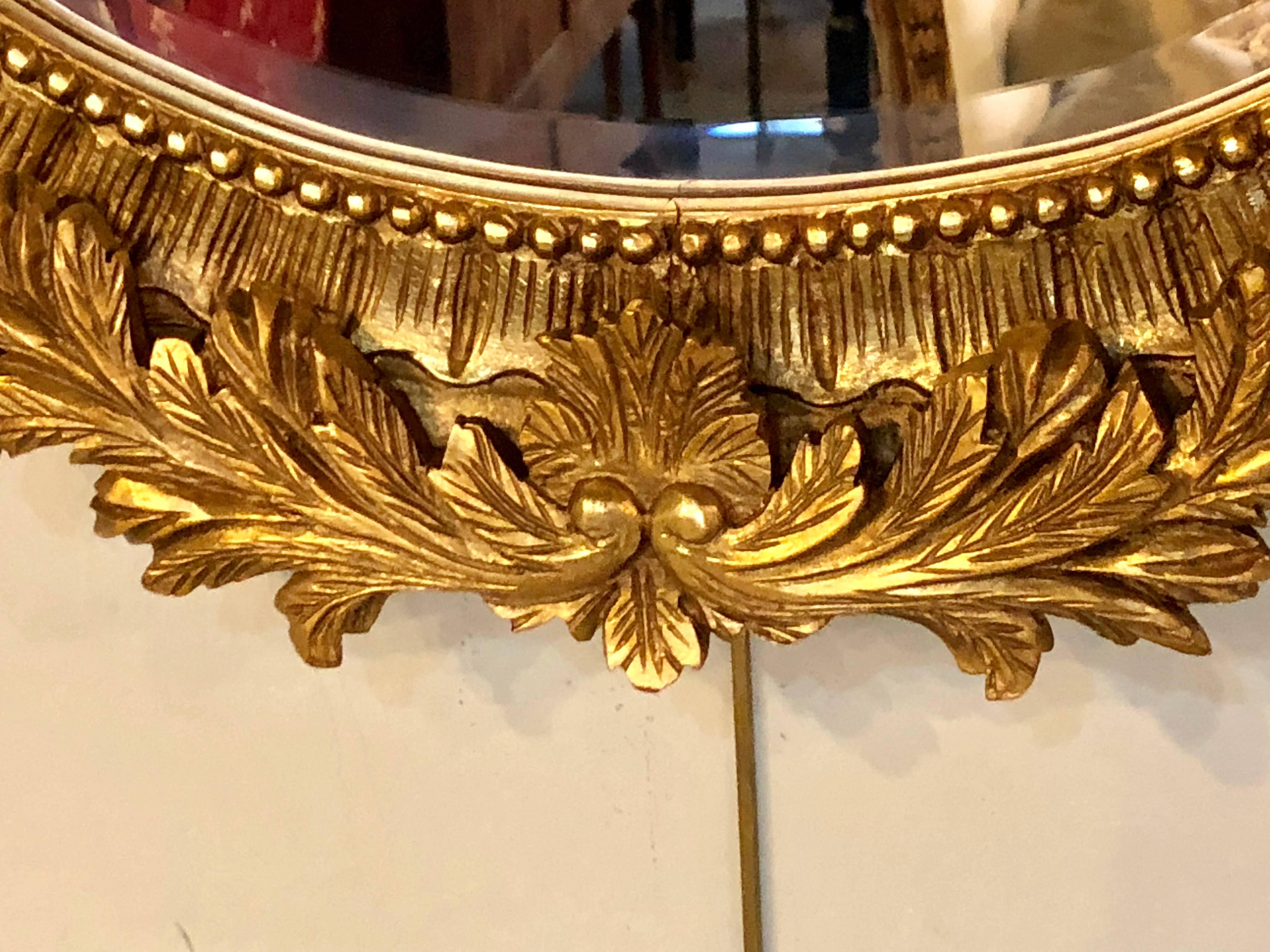 Fine Antique French Oval Gilt Wooden Wall or Console Mirror 1