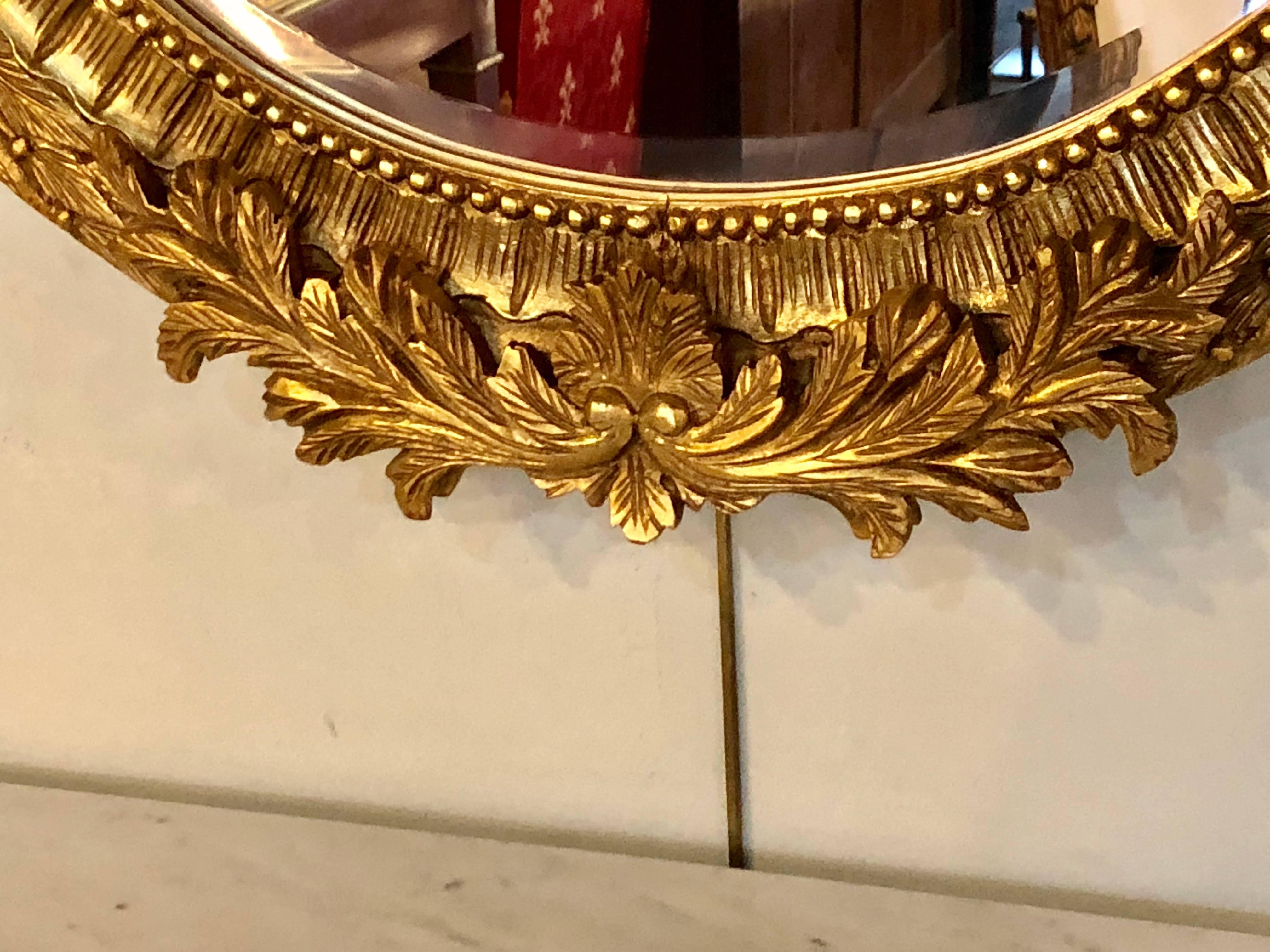 Fine Antique French Oval Gilt Wooden Wall or Console Mirror 2