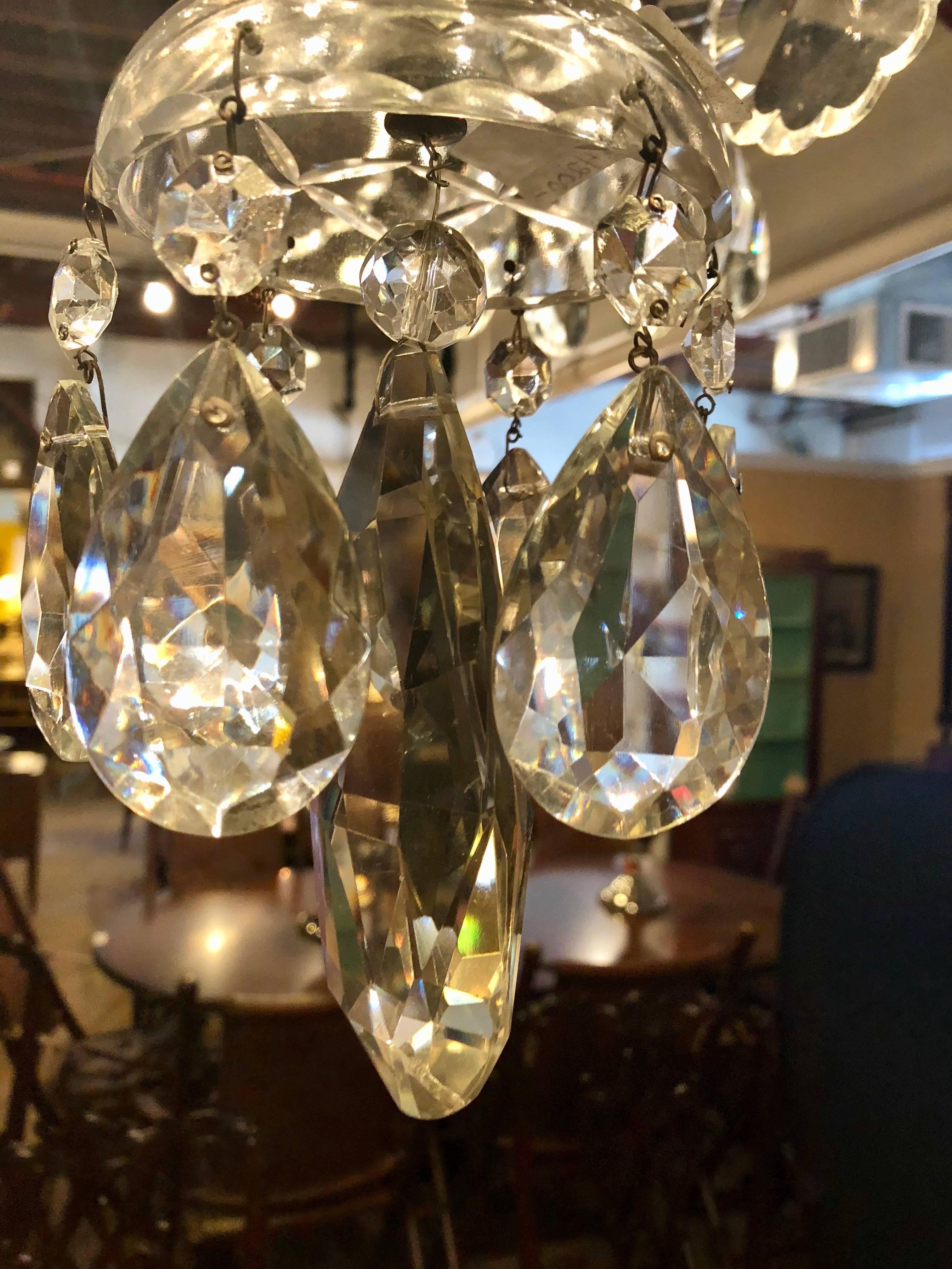 Fine Cut Crystal Georgian Chandelier with Large Pendants For Sale 3