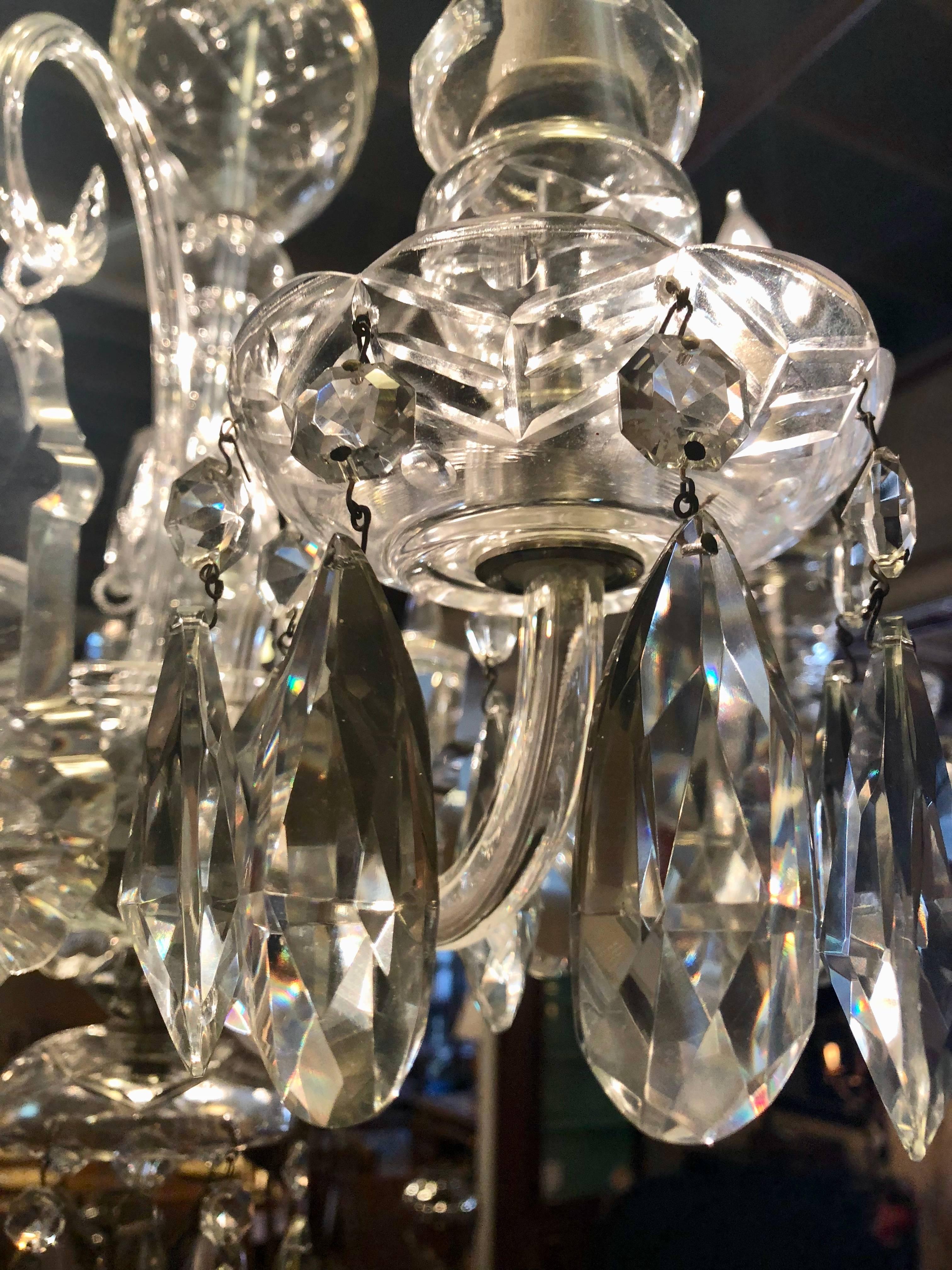 Fine Cut Crystal Georgian Chandelier with Large Pendants For Sale 4