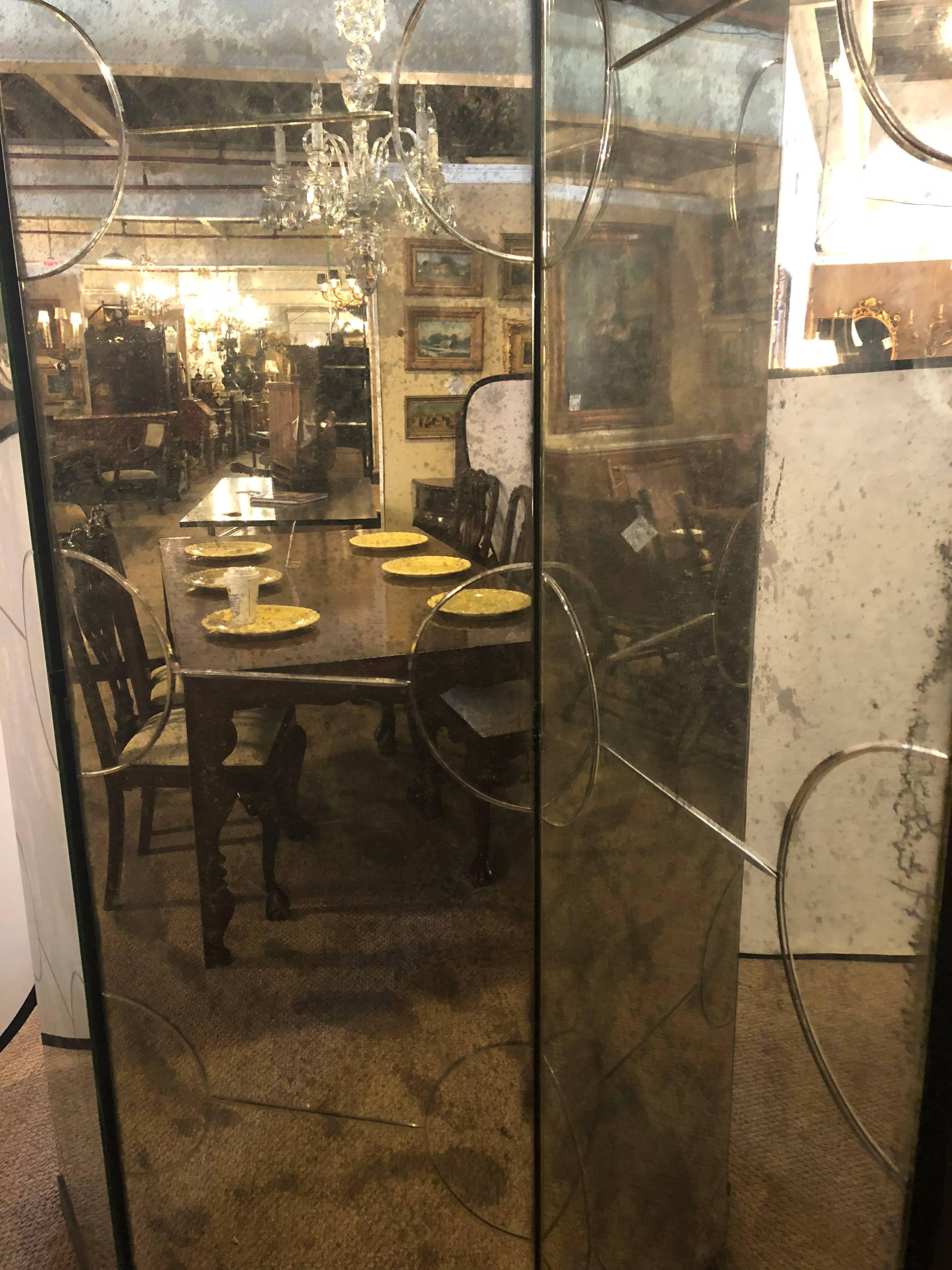 Art Deco Style Three-Panel Mirrored Room Screen or Divider 1
