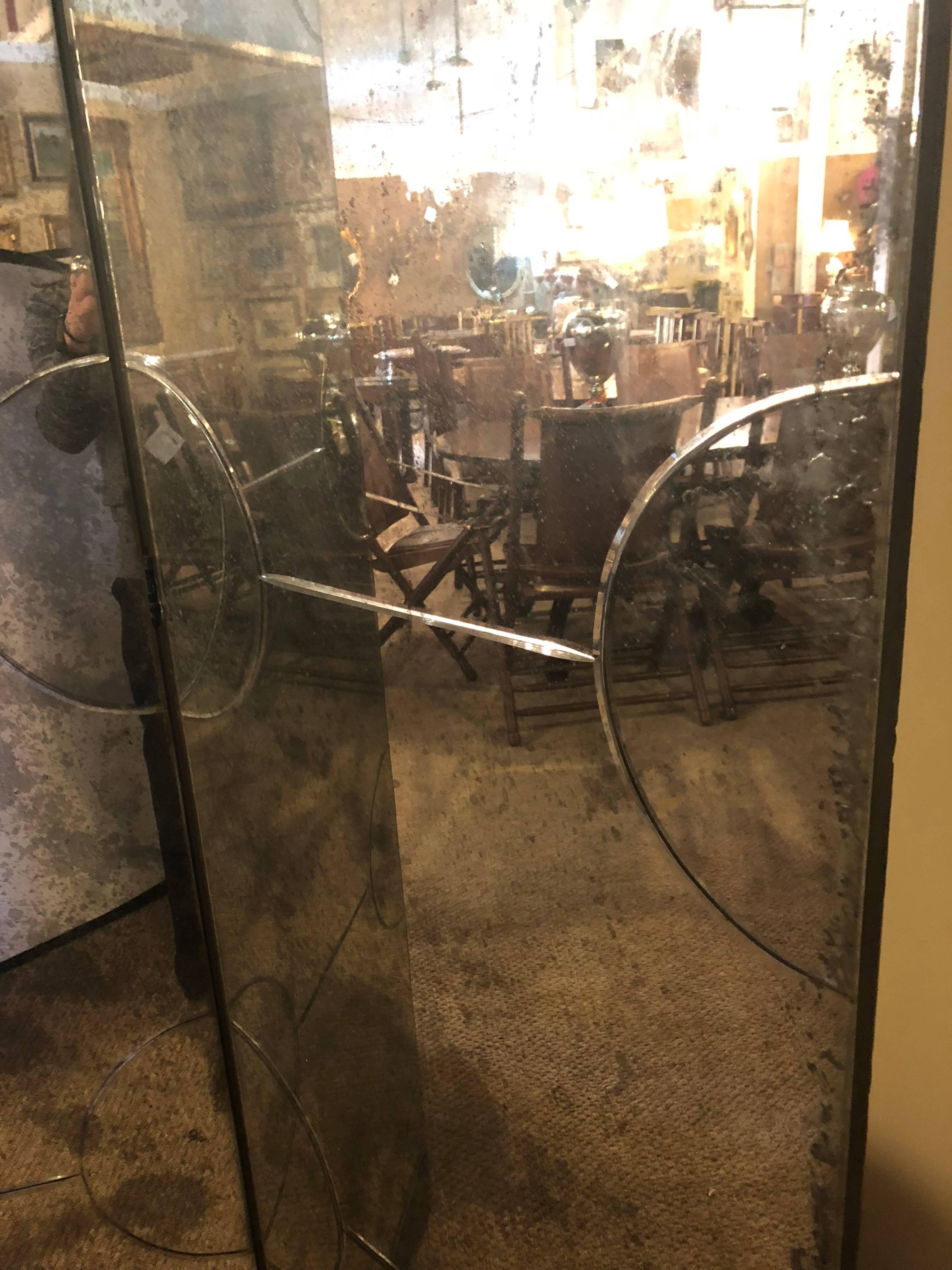 Art Deco Style Three-Panel Mirrored Room Screen or Divider 2