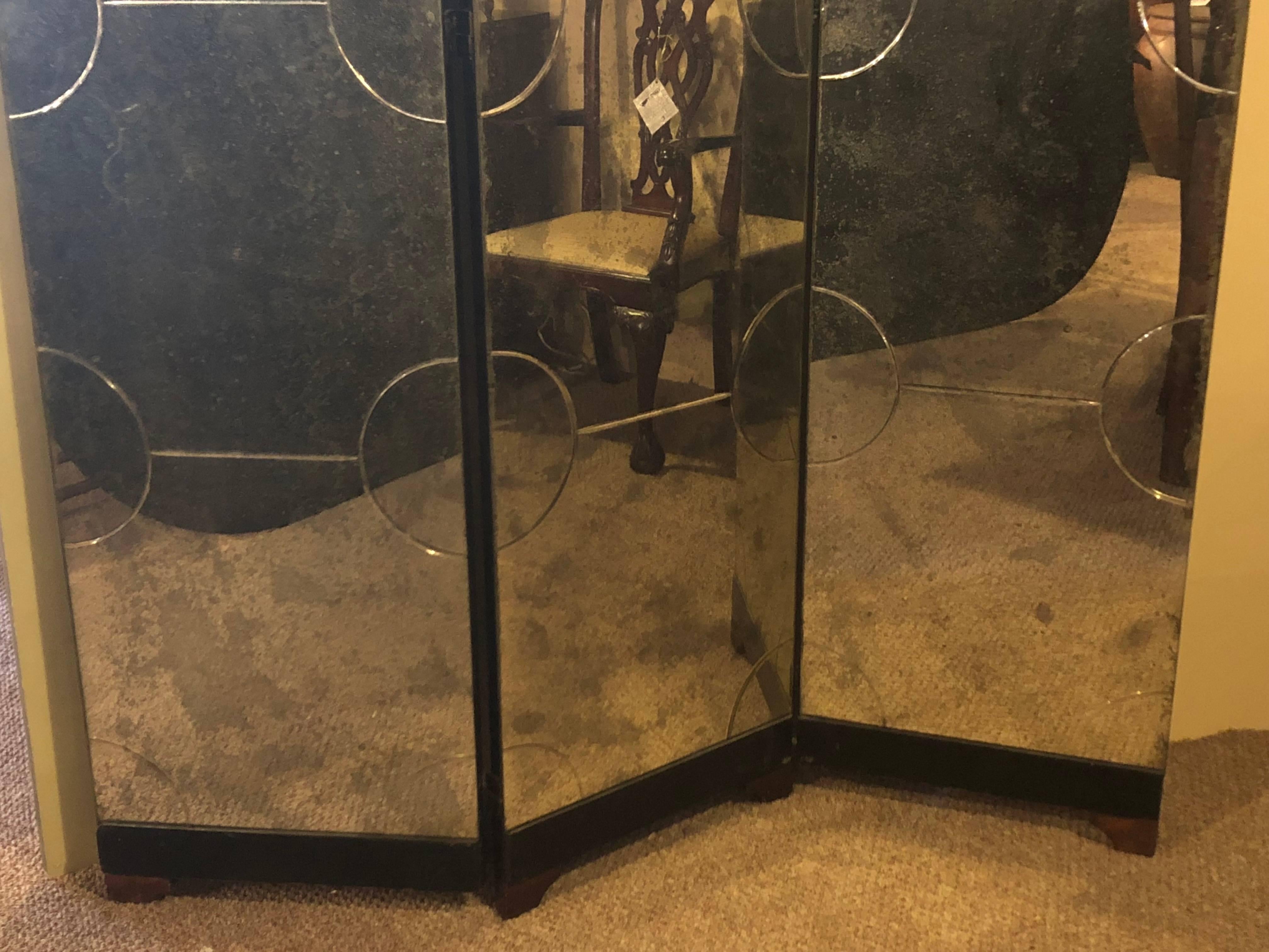 Art Deco Style Three-Panel Mirrored Room Screen or Divider 5