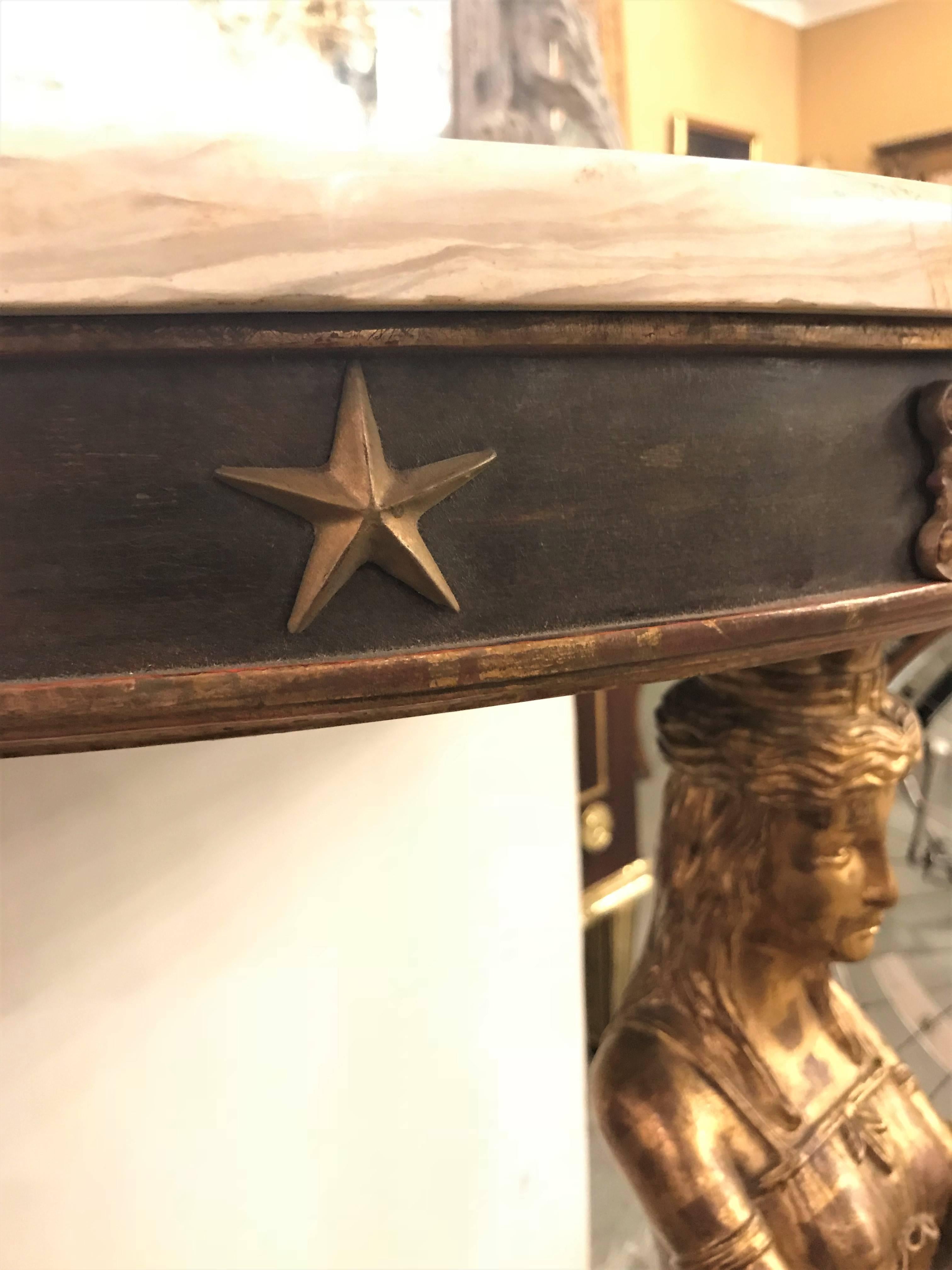 Early 20th Century Pair of Late 19th Century Empire Style Demilune Console Tables