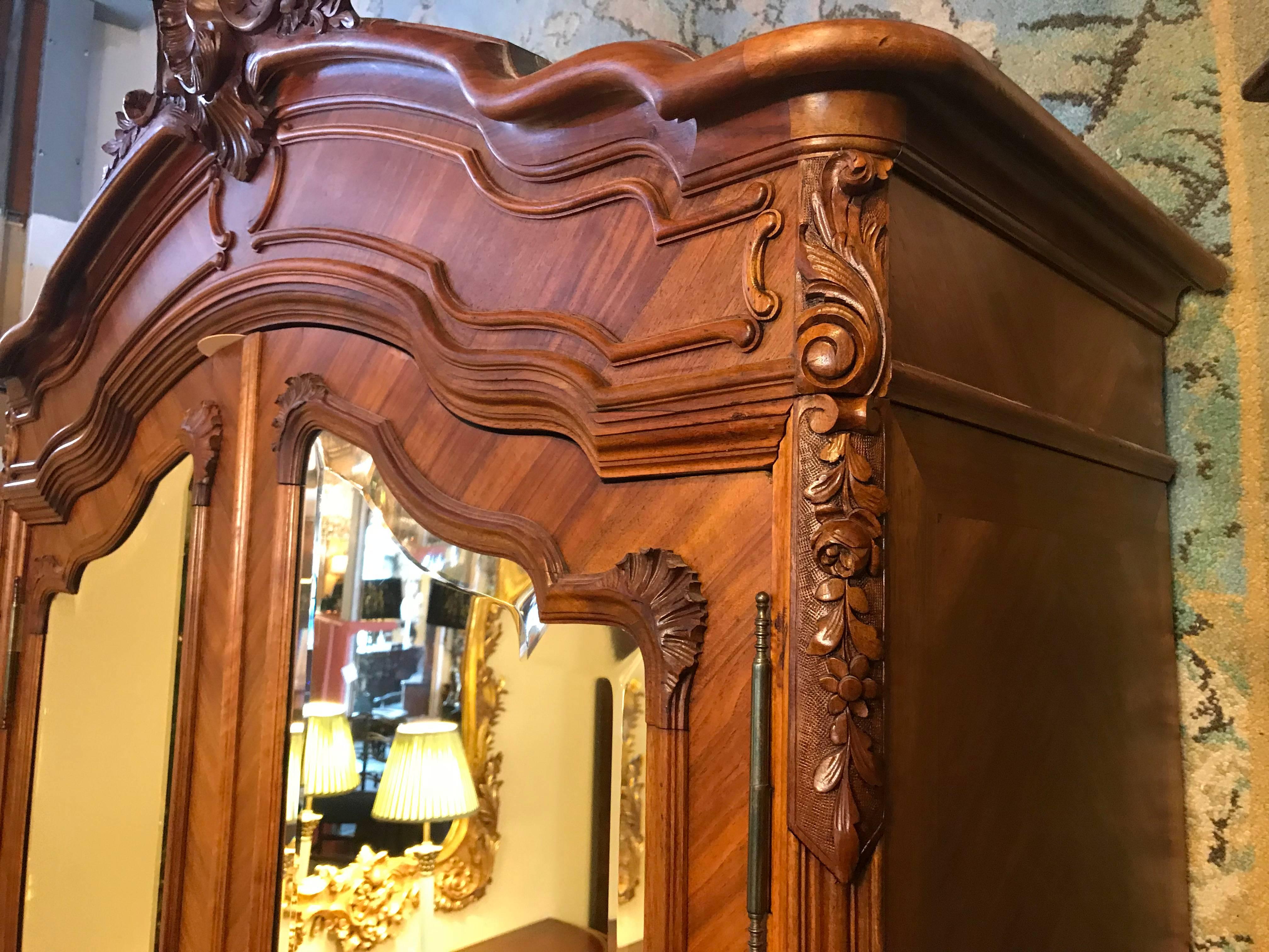 French Louis XV Style Late 19th-20th Century Double Door Rosewood Queen-Sized Armoire